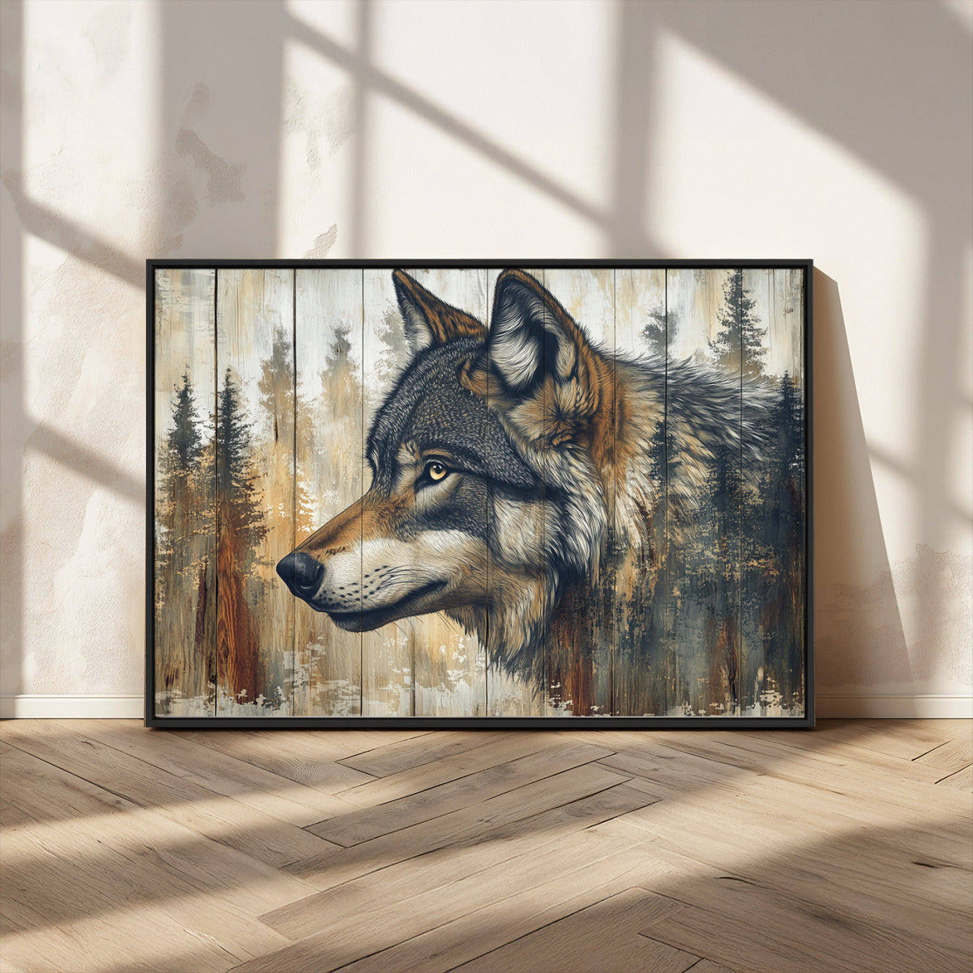 Rustic Wolf Wall Art Canvas Print – Vintage Woodland
