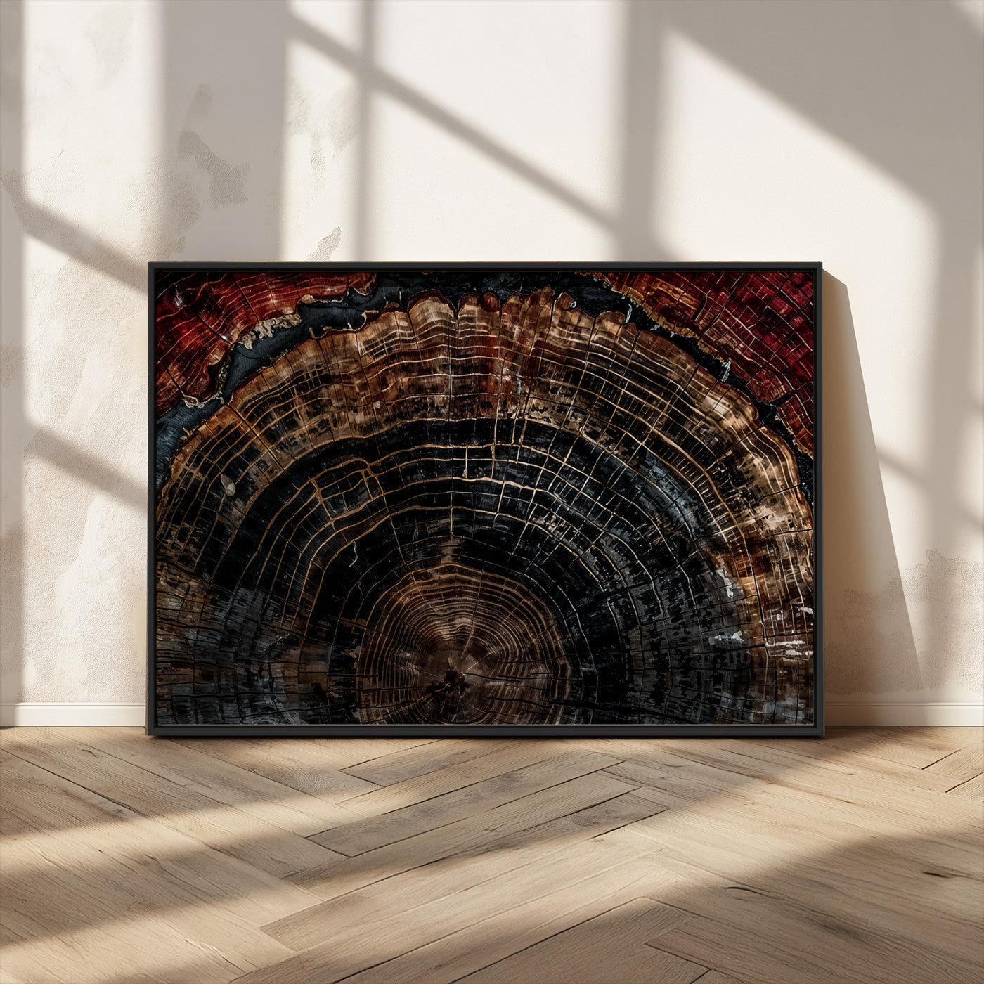 Dark Wood Ring Wall Art Canvas Print – Framed Abstract Tree