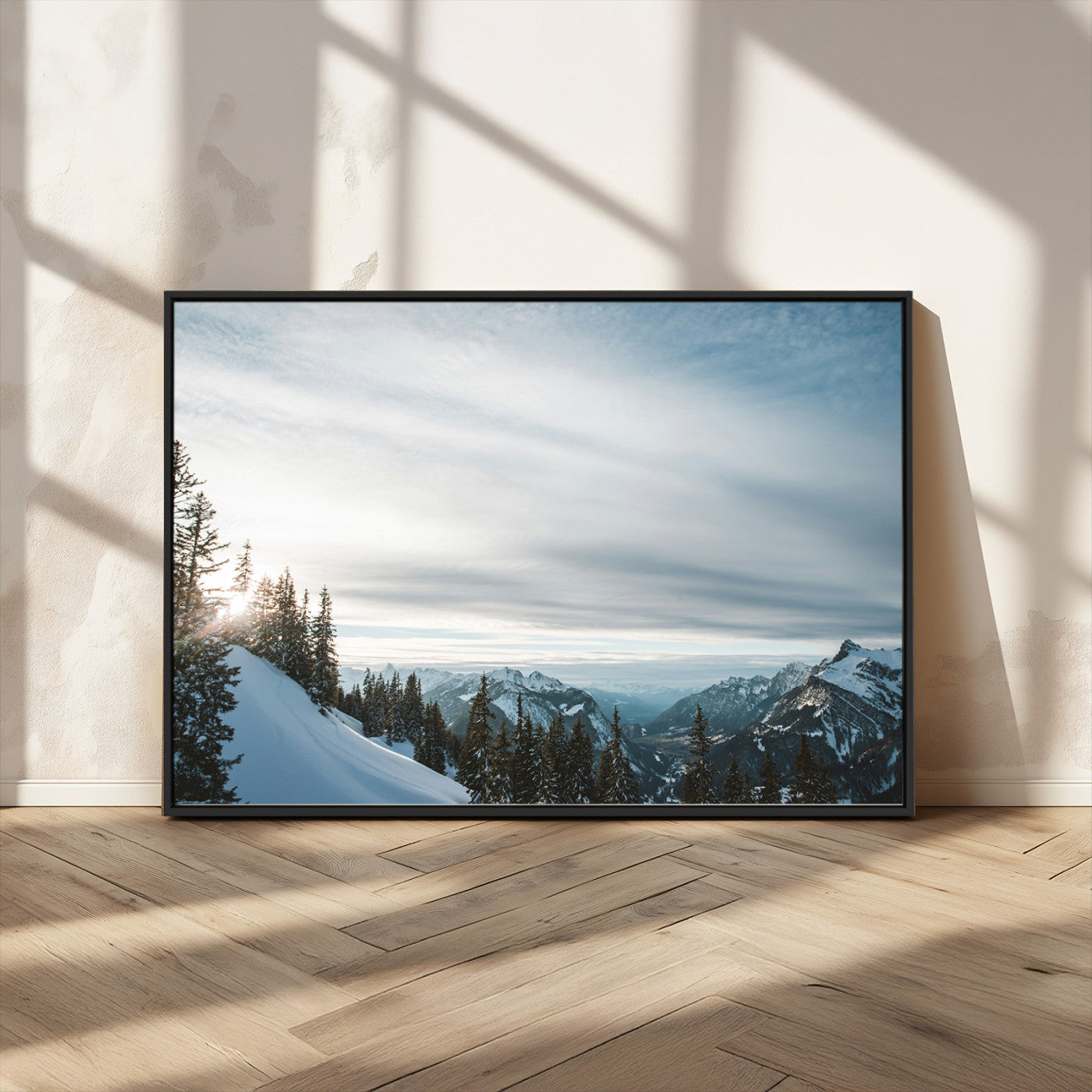 Snowy Mountains Wall Art Canvas Print – Framed Alpine