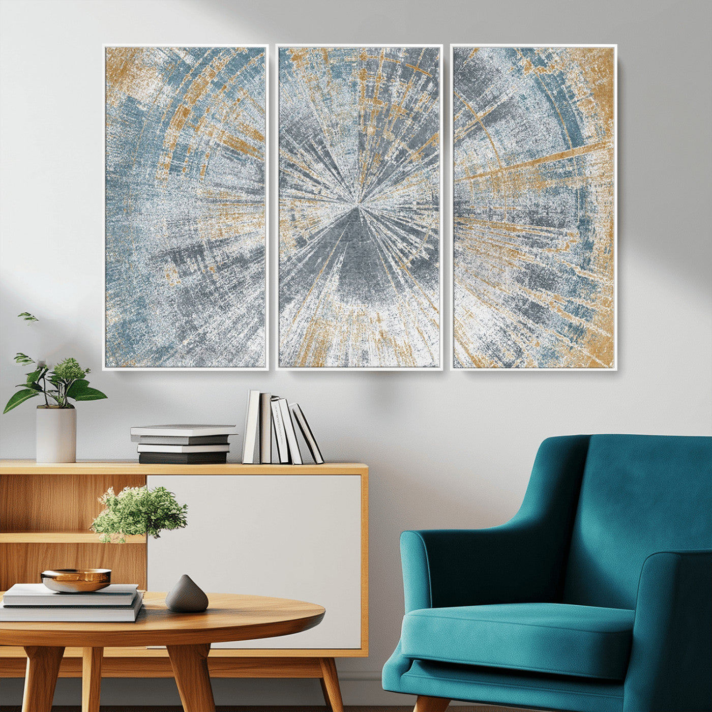 Radiant Abstract Wood Rings Canvas Art – Modern Triptych