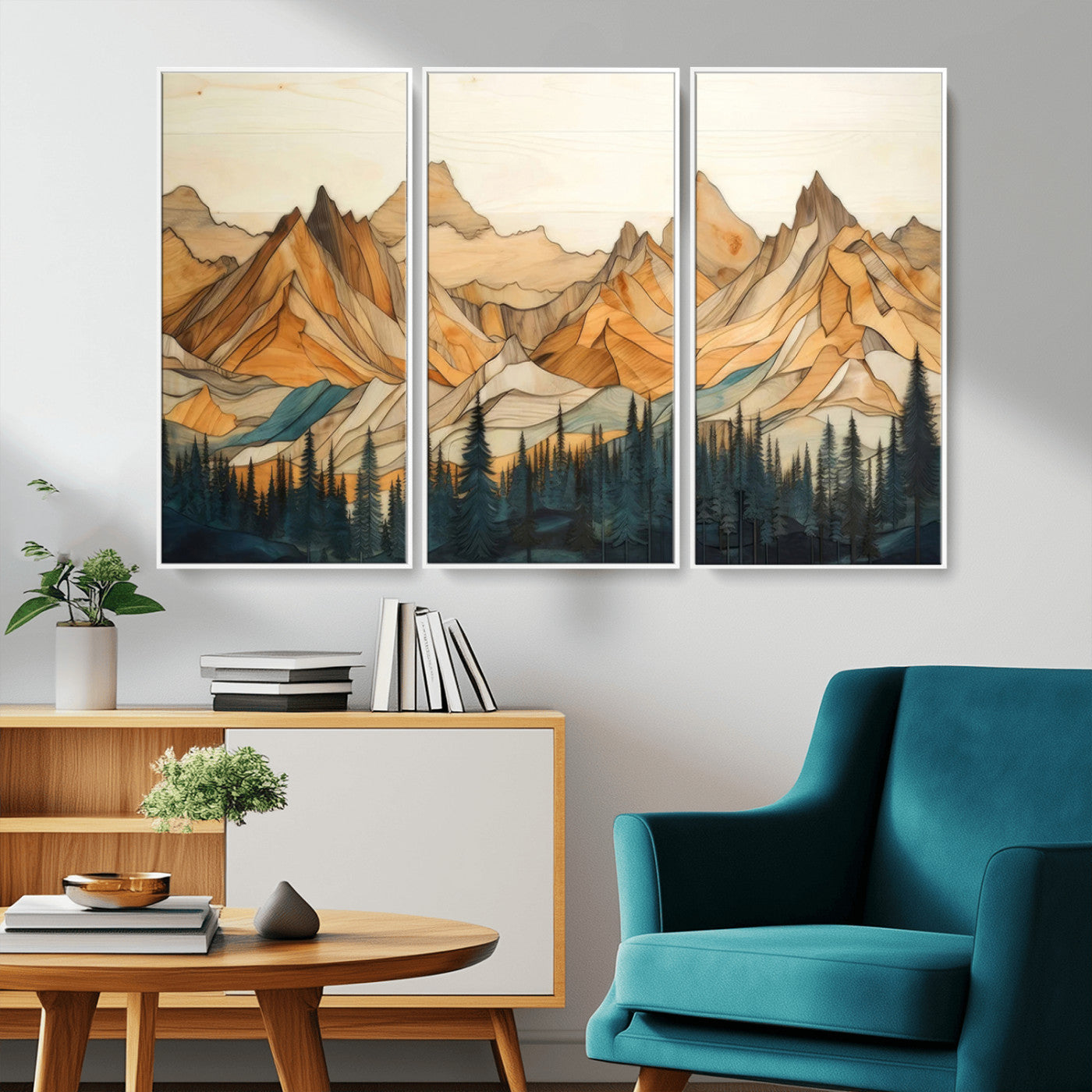Rustic Wood Mountain Wall Art Print | Triptych Giclee Print
