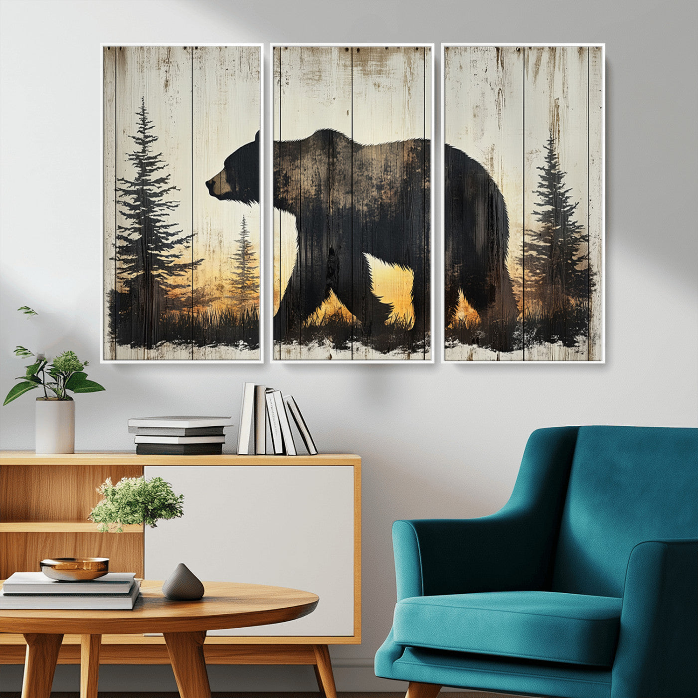 Vintage Bear Wall Art Canvas Print for Farmhouse - Mountain