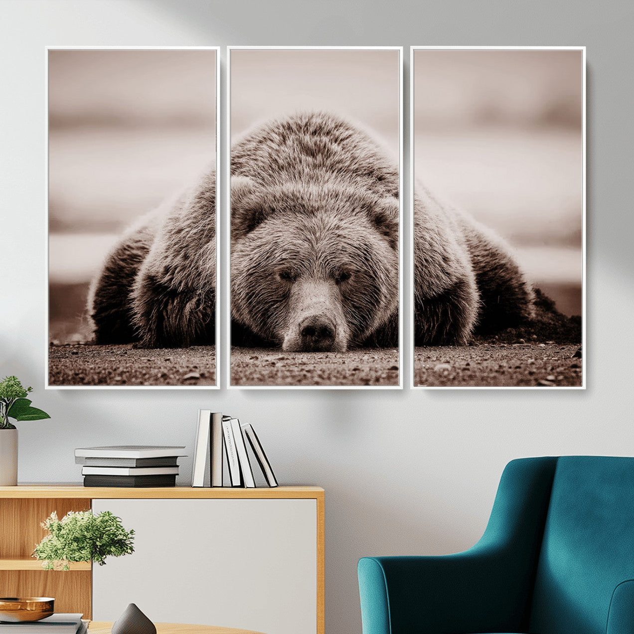 Grizzly Bear Wall Art Print - Bear Canvas Wall Art - Rustic