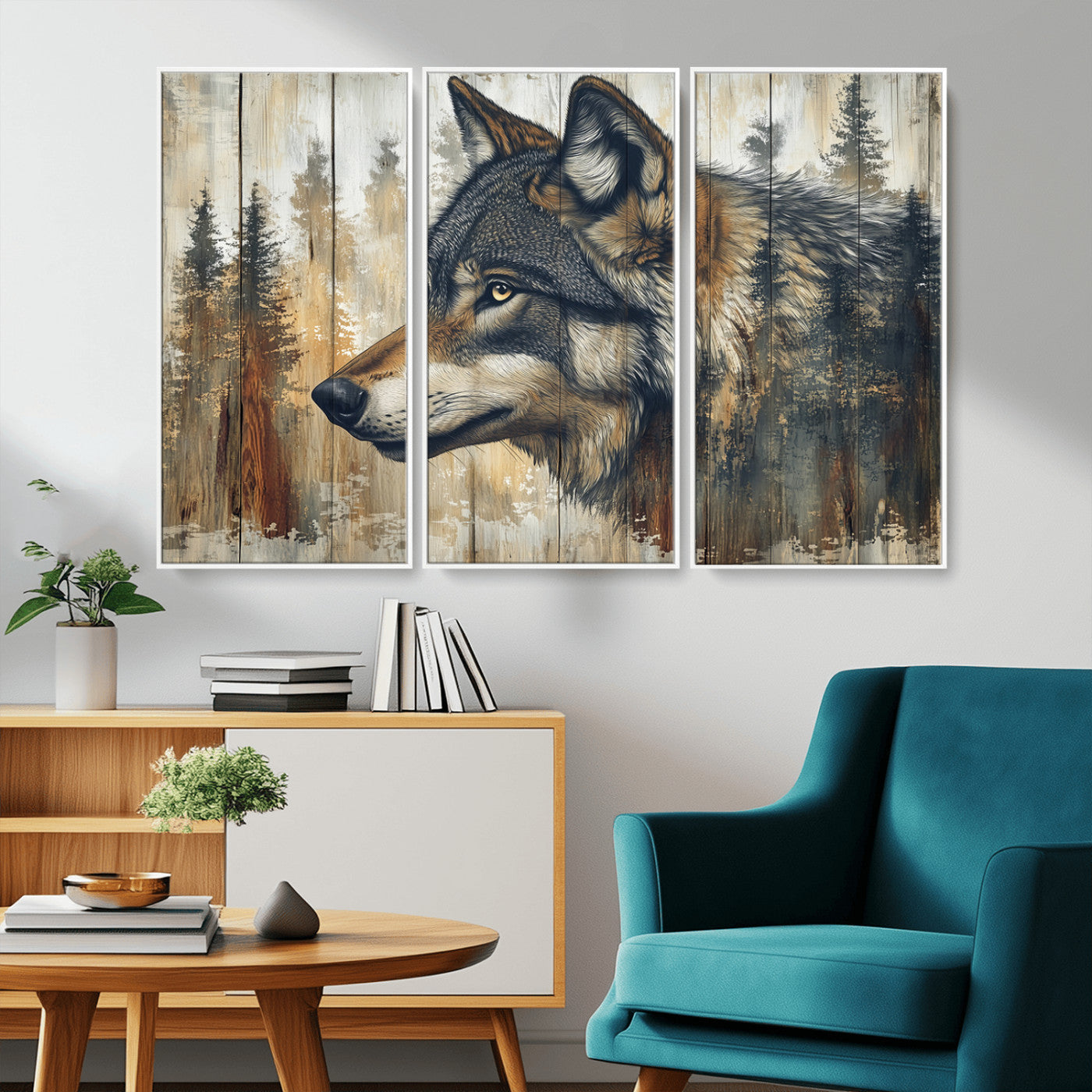 Rustic Wolf Wall Art Canvas Print – Vintage Woodland