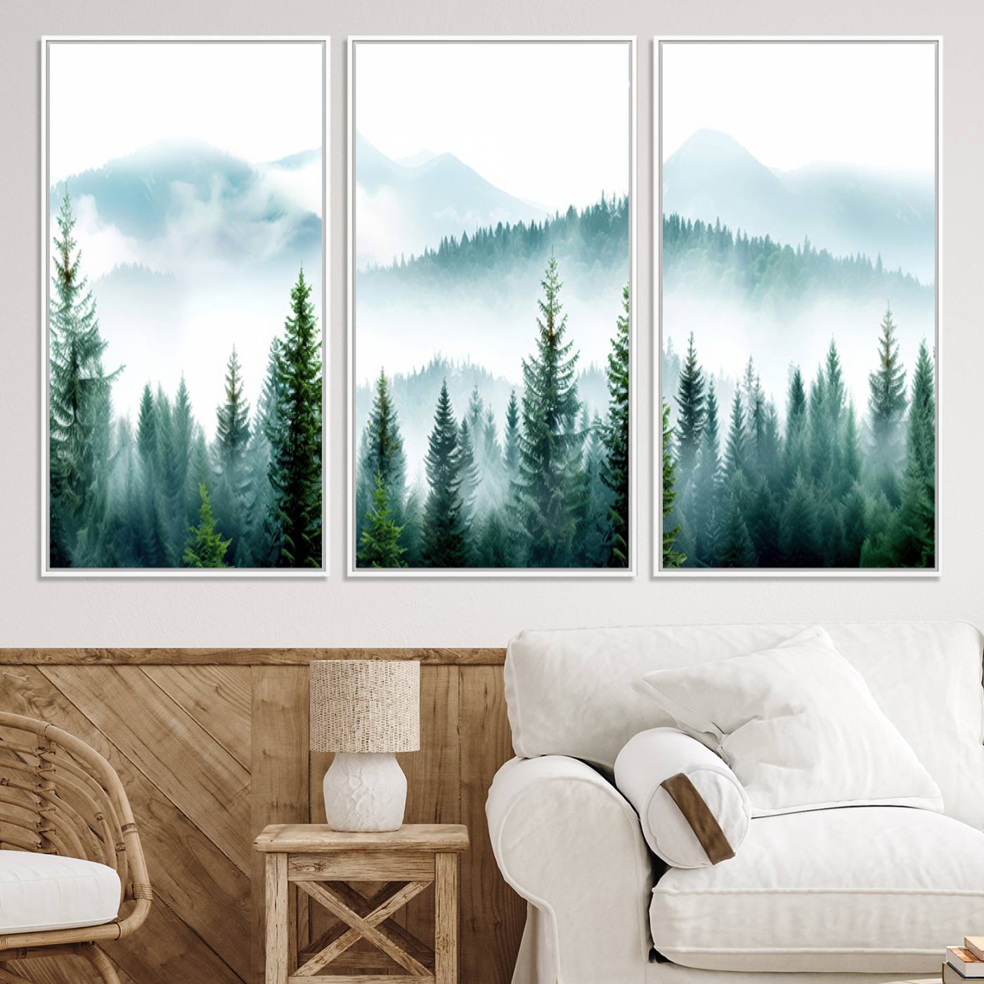 Pine Forest Wall Art Canvas Print – Misty Mountains Foggy