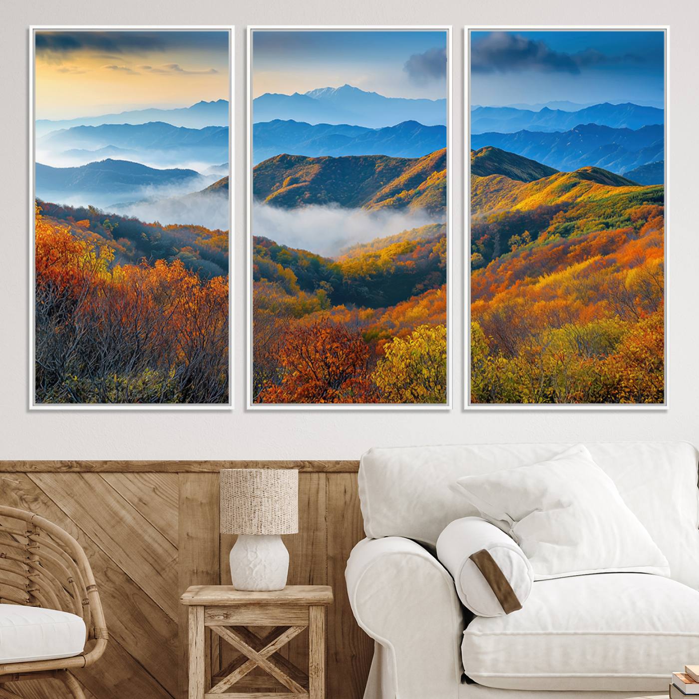 Autumn Mountains Wall Art Canvas Print – Foggy Peaks