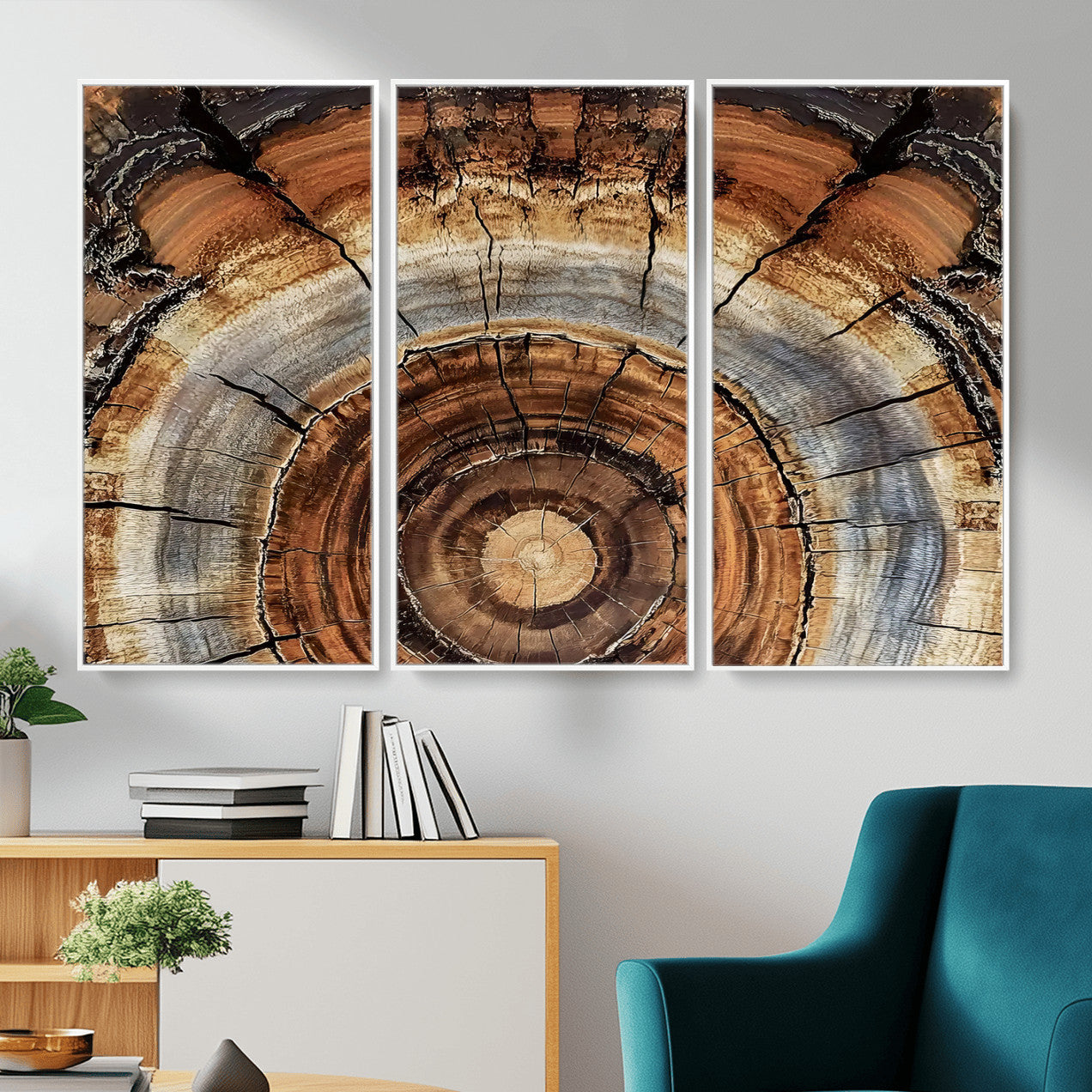 Tree Rings Wall Art Canvas Print – Rustic Wood Texture