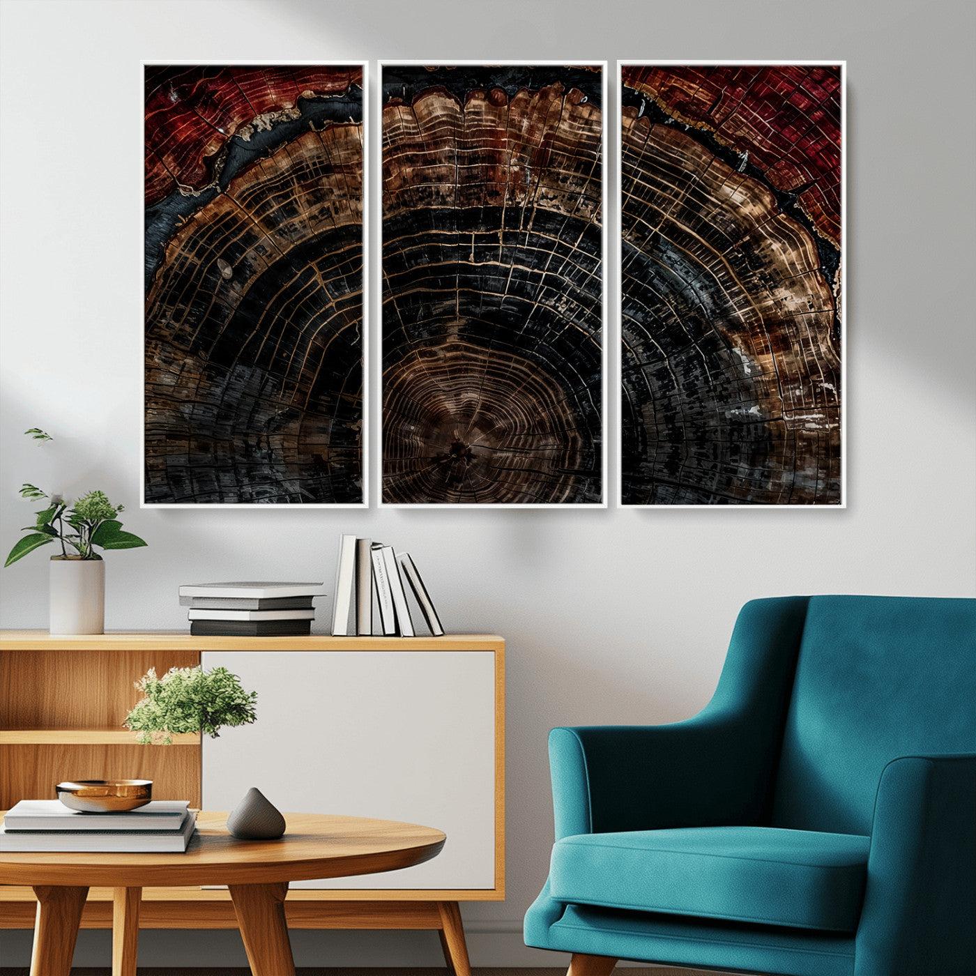 Dark Wood Ring Wall Art Canvas Print – Framed Abstract Tree