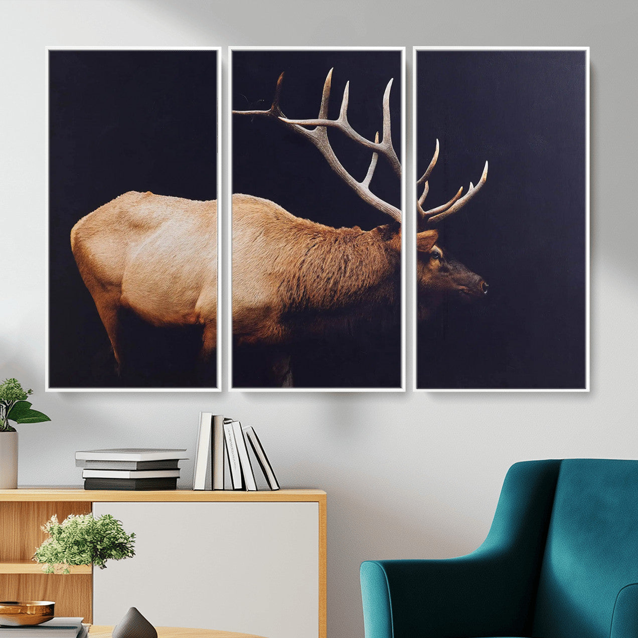 Rustic Elk Wall Art Canvas Print – Framed Moody Wildlife Art