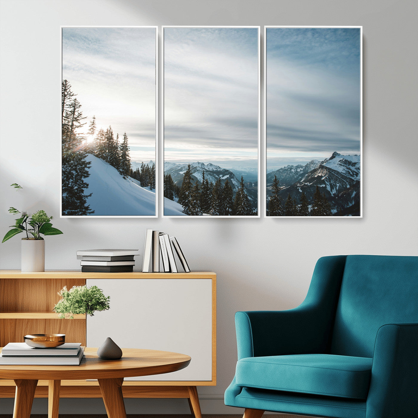 Snowy Mountains Wall Art Canvas Print – Framed Alpine