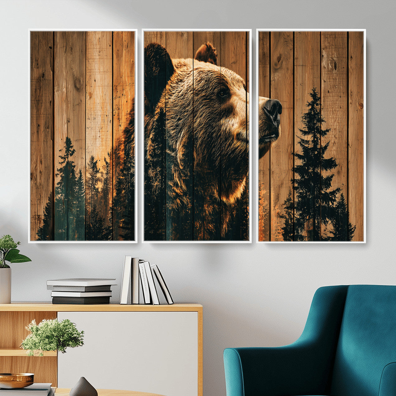 Rustic Bear Wall Art Canvas Print – Woodland Wildlife