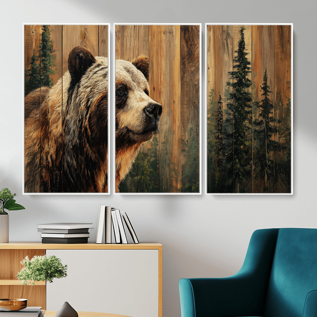 Grizzly Bear Wall Art Canvas Print, Rustic Wildlife Bear