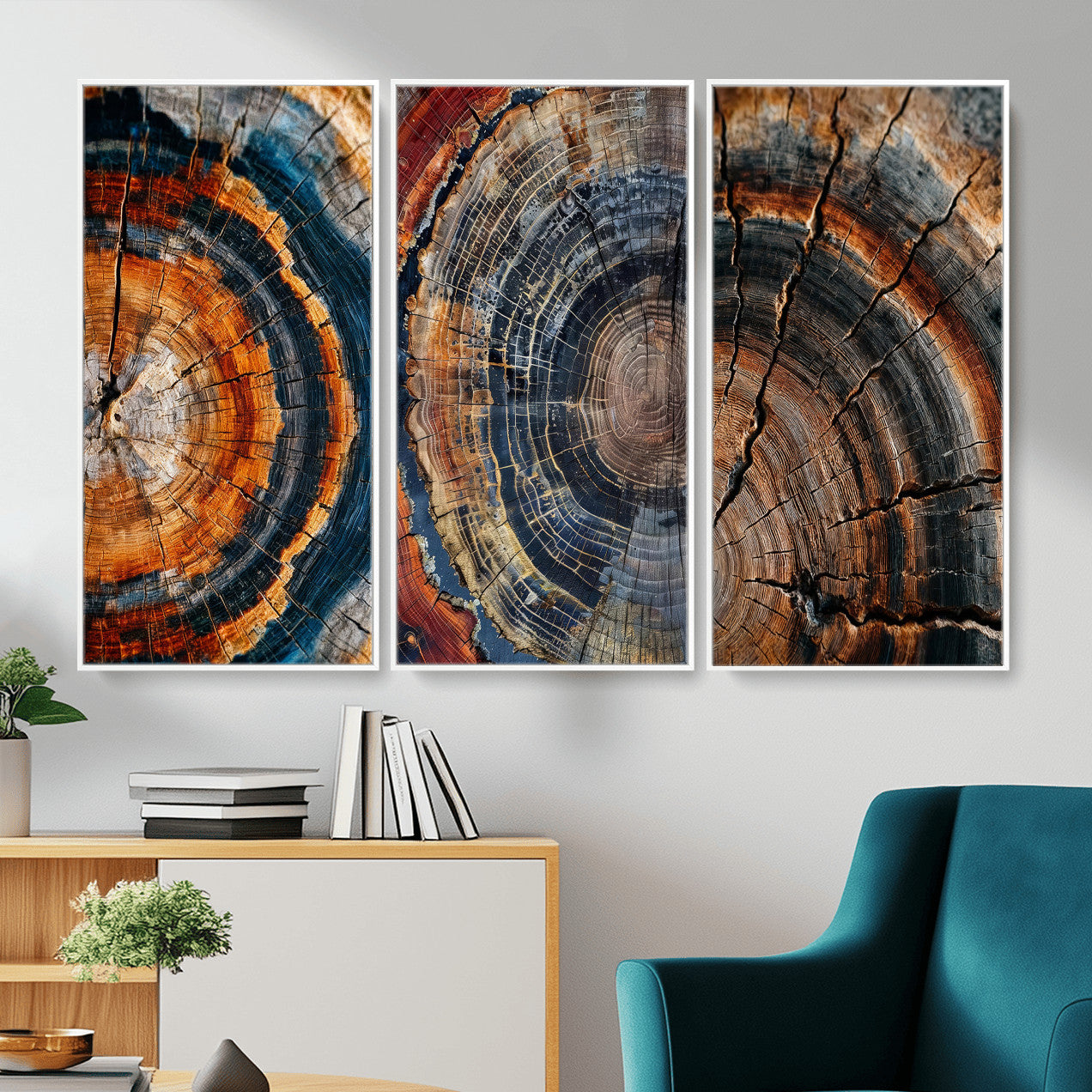 Tree Ring Triptych Canvas Wall Art — Set of 3 Wood Grain