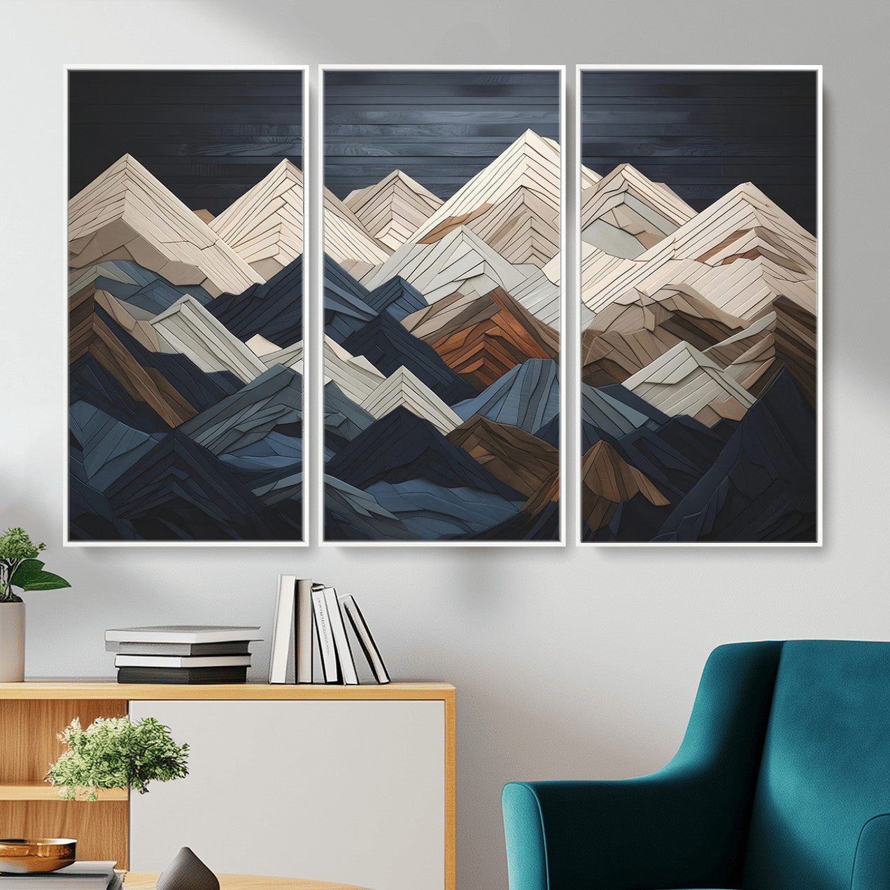 Wood Mountain Wall Art | Mountain Canvas Print Wood Decor |