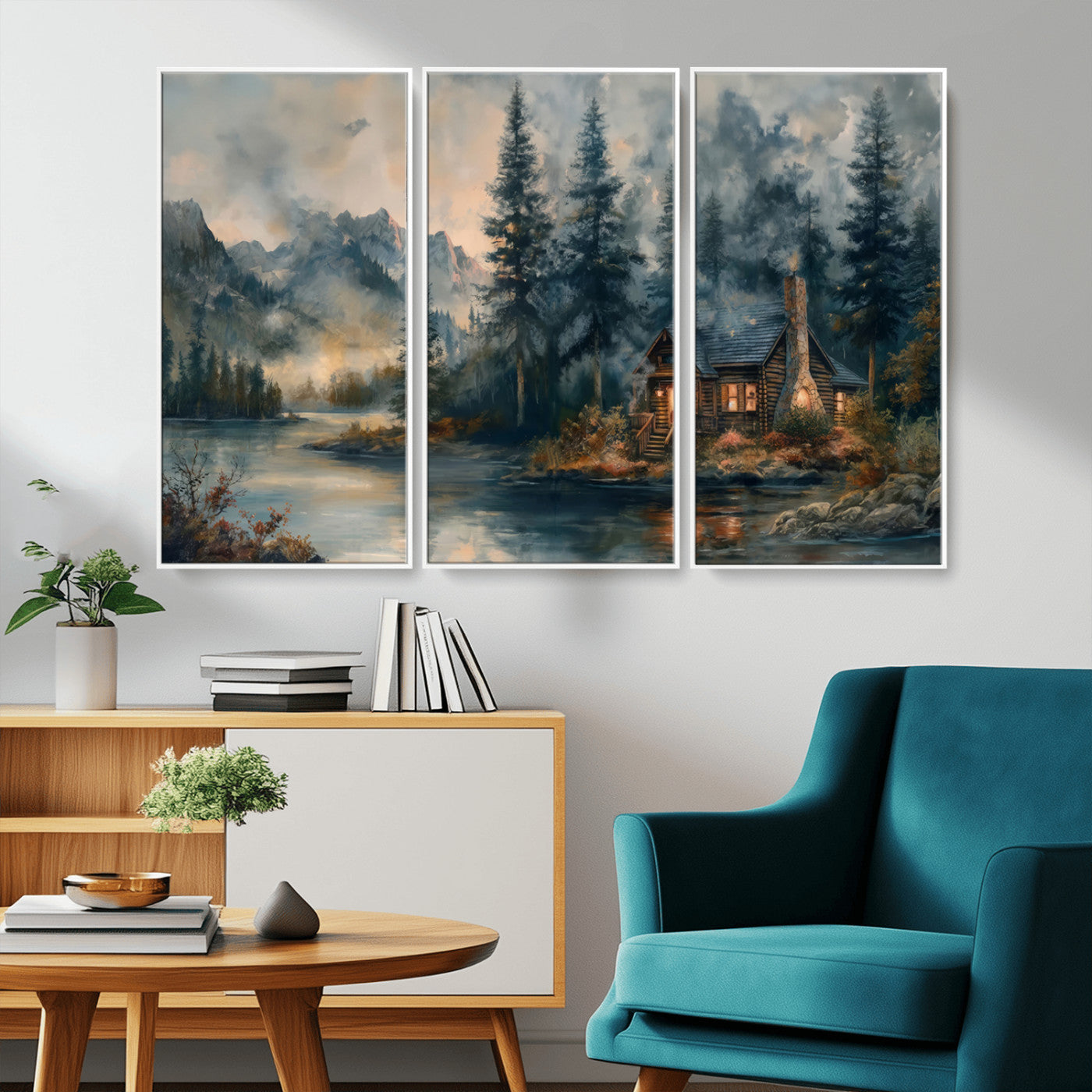 Rustic Cabin Woods Wall Art Print | Lake in a Forest Canvas