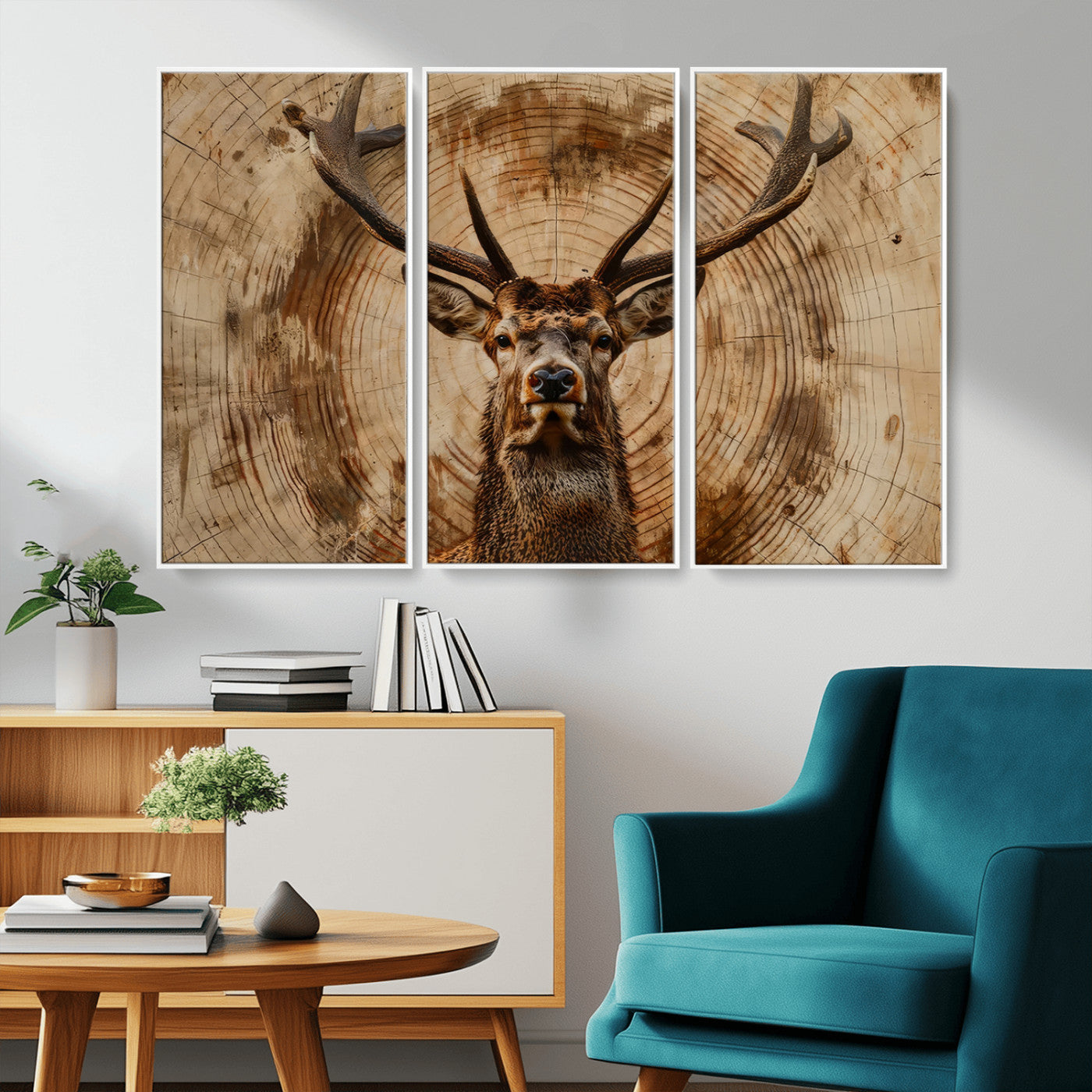 Wood Abstract Deer Wall Art | Rustic Wildlife Canvas Print |