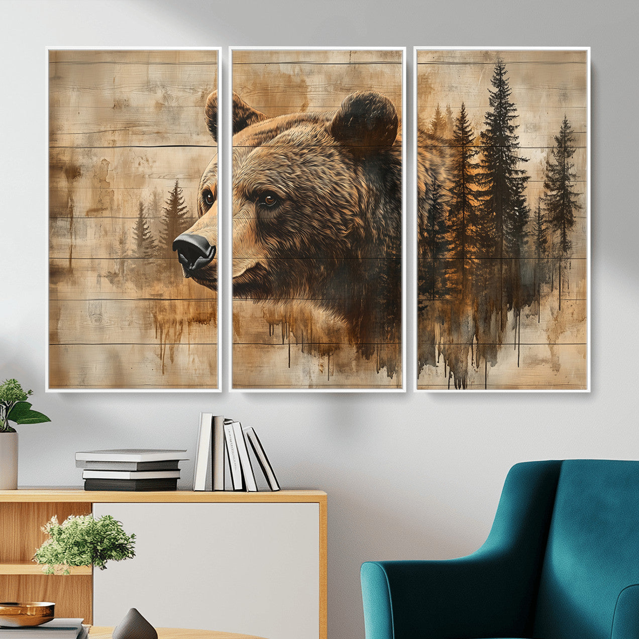 Rustic Grizzly Bear Wall Art, Abstract Grizzly 399 Bear Wall