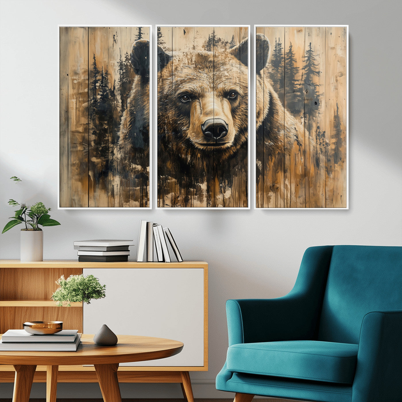 Majestic Grizzly 399 Bear Wall Art | 3-Panel Rustic Canvas