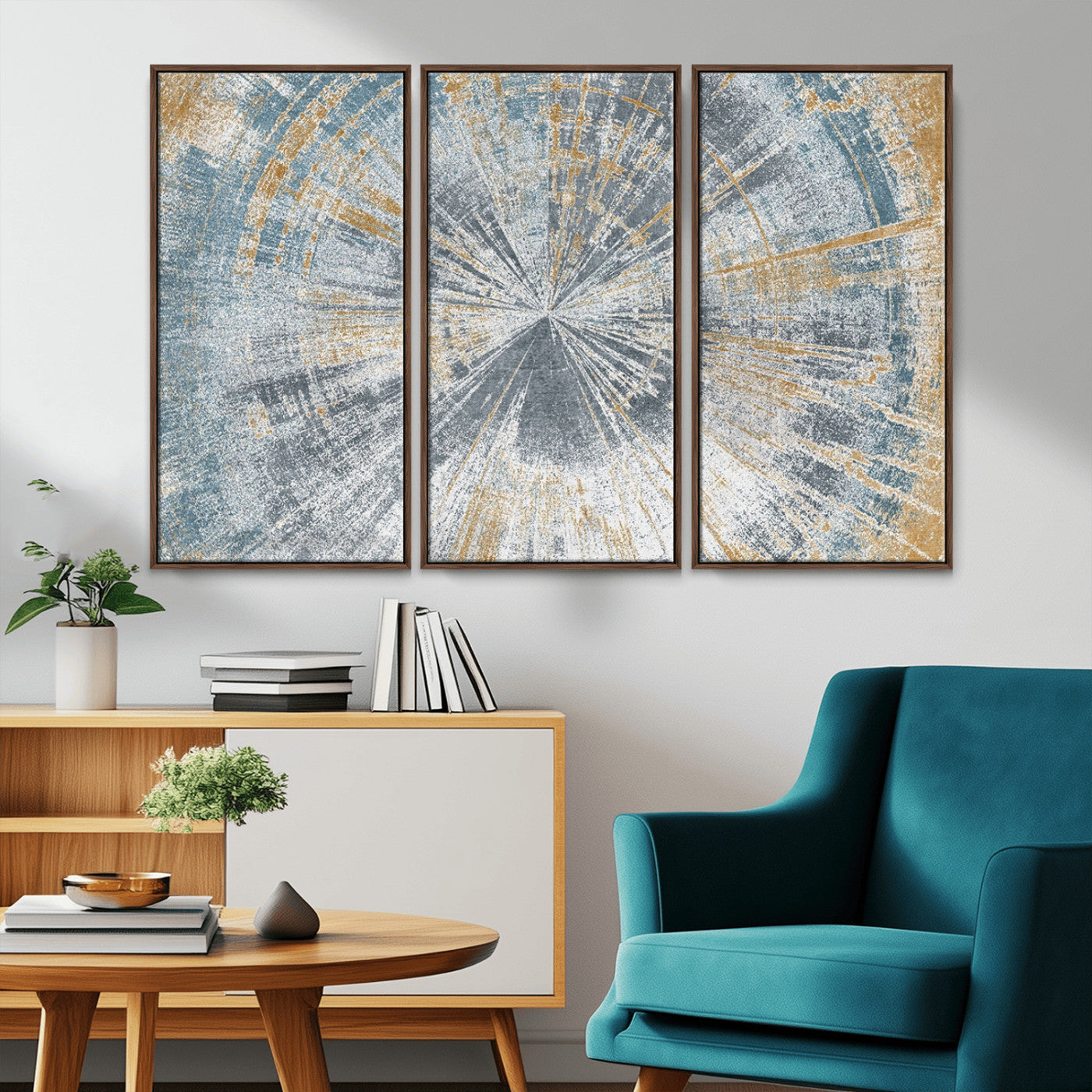 Radiant Abstract Wood Rings Canvas Art – Modern Triptych
