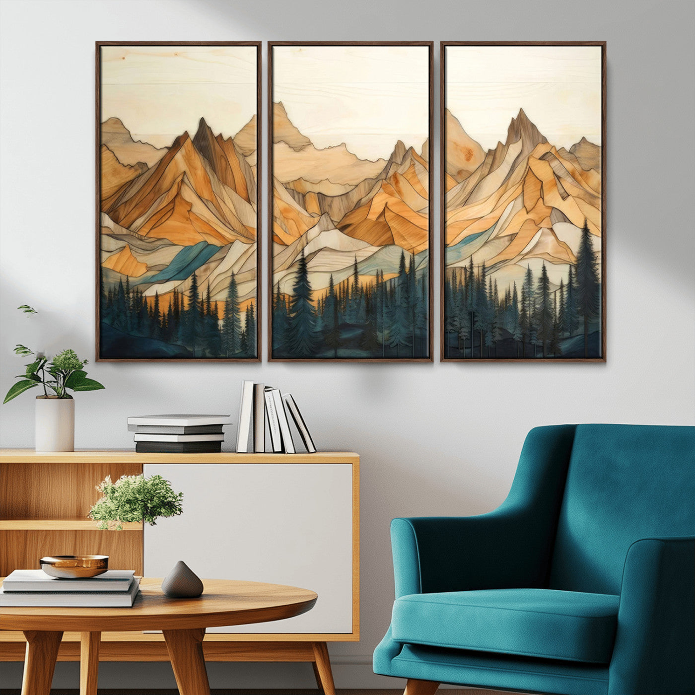 Rustic Wood Mountain Wall Art Print | Triptych Giclee Print