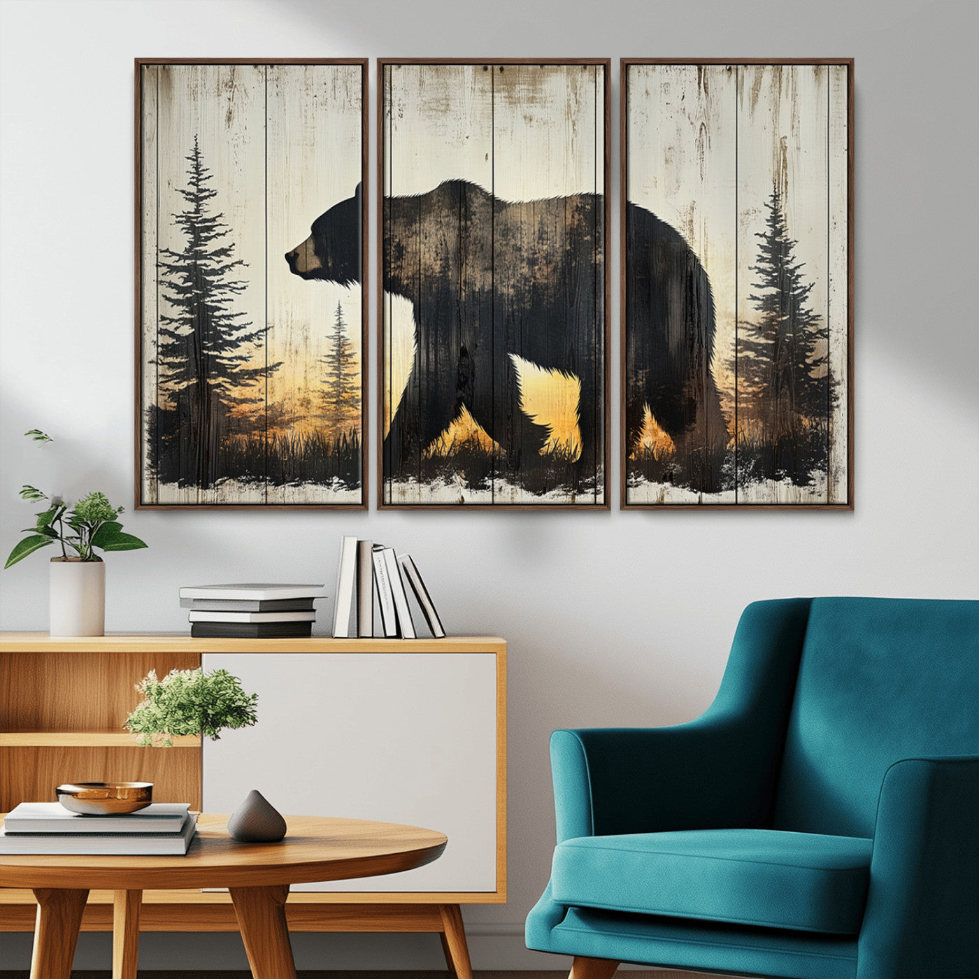 Vintage Bear Wall Art Canvas Print for Farmhouse - Mountain