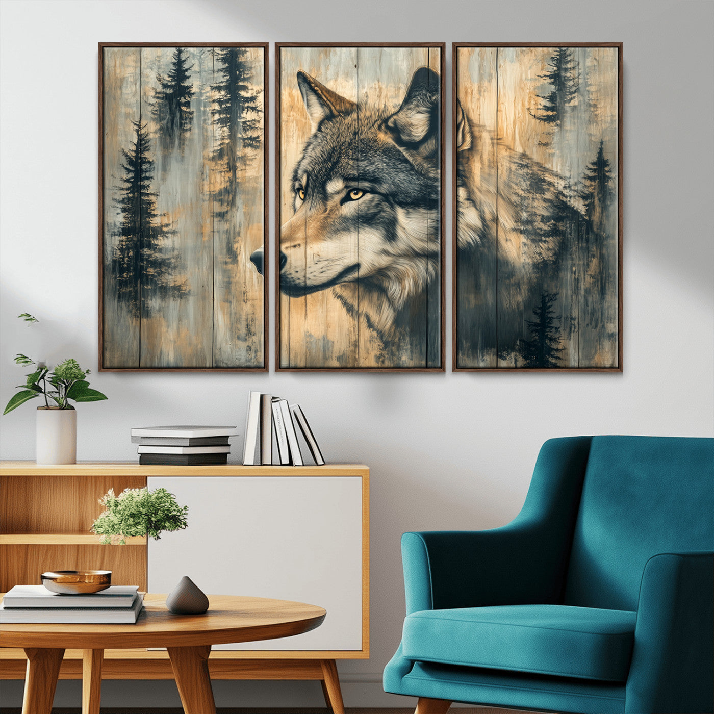 Wood Style Rustic Wolf Wall Art Canvas Print, Vintage