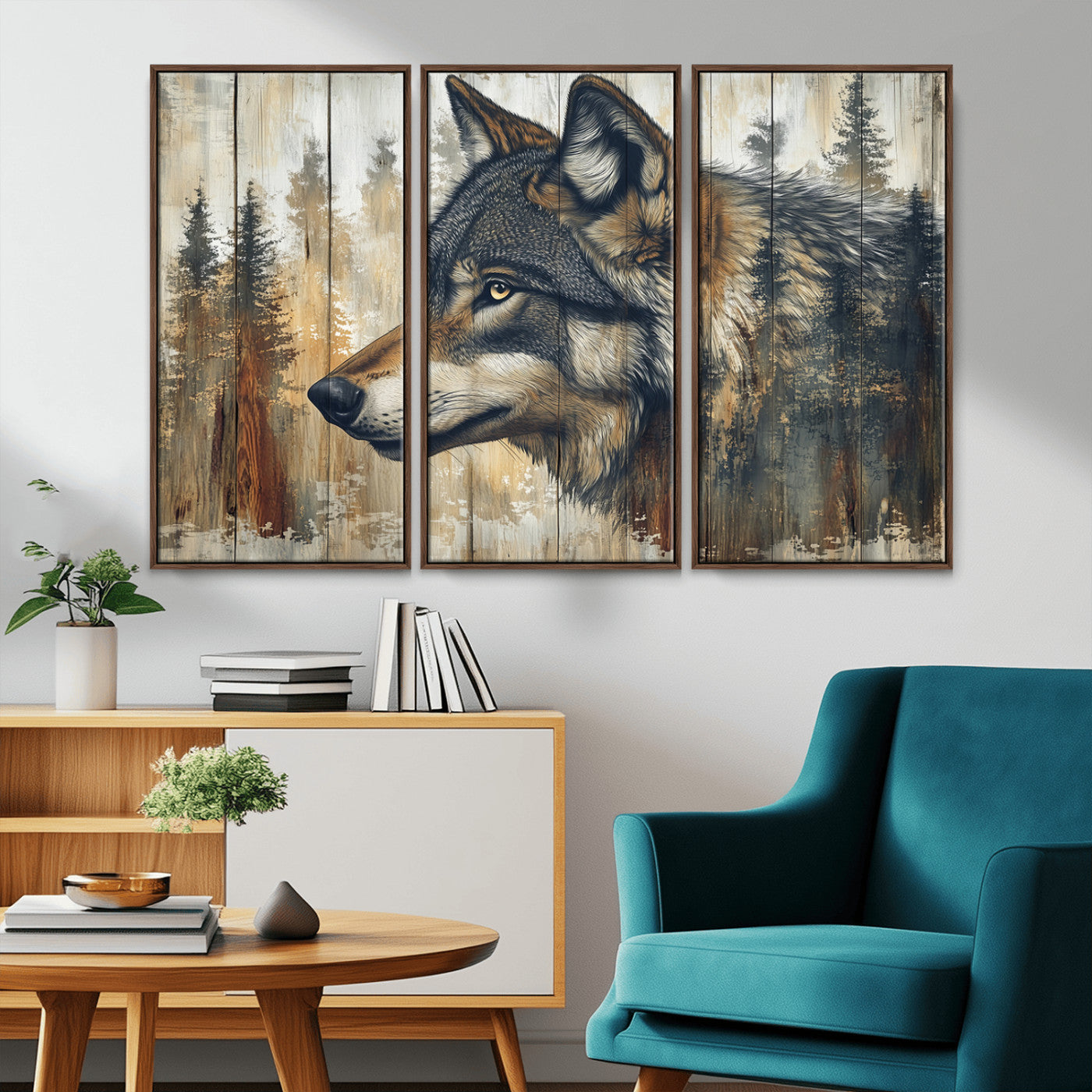 Rustic Wolf Wall Art Canvas Print – Vintage Woodland