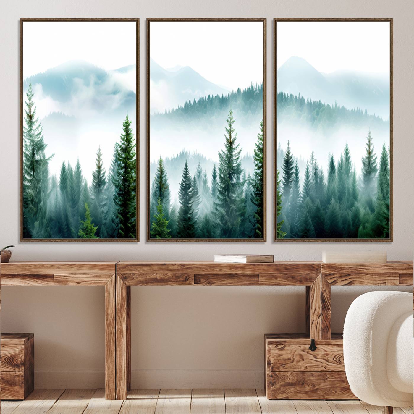 Pine Forest Wall Art Canvas Print – Misty Mountains Foggy