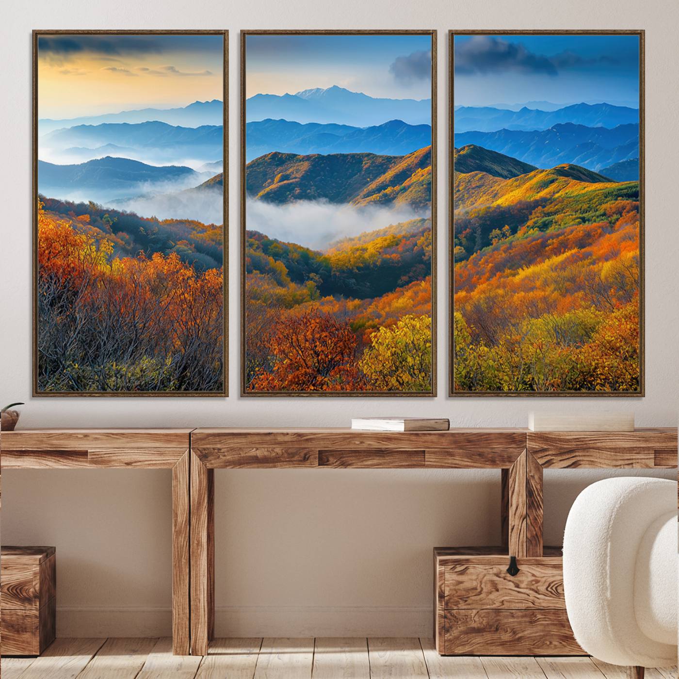 Autumn Mountains Wall Art Canvas Print – Foggy Peaks