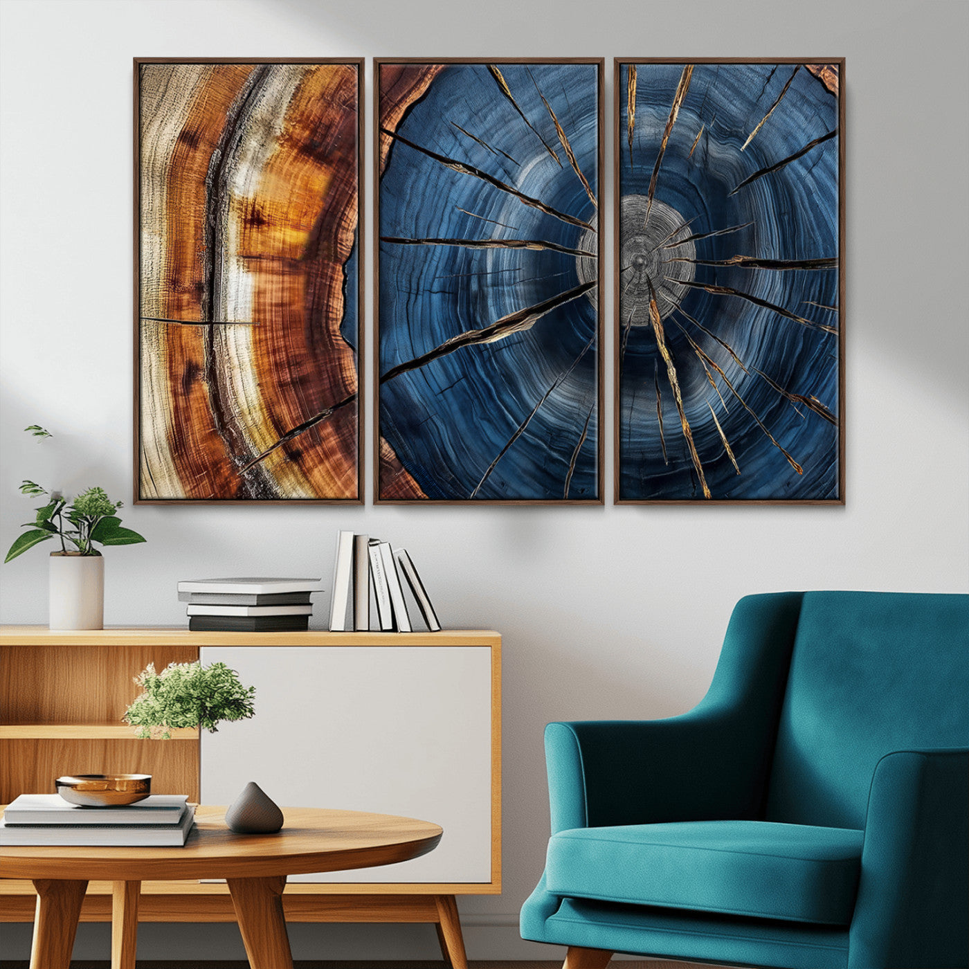 Framed Abstract Tree Ring Wall Art Print Natural Rustic Wood