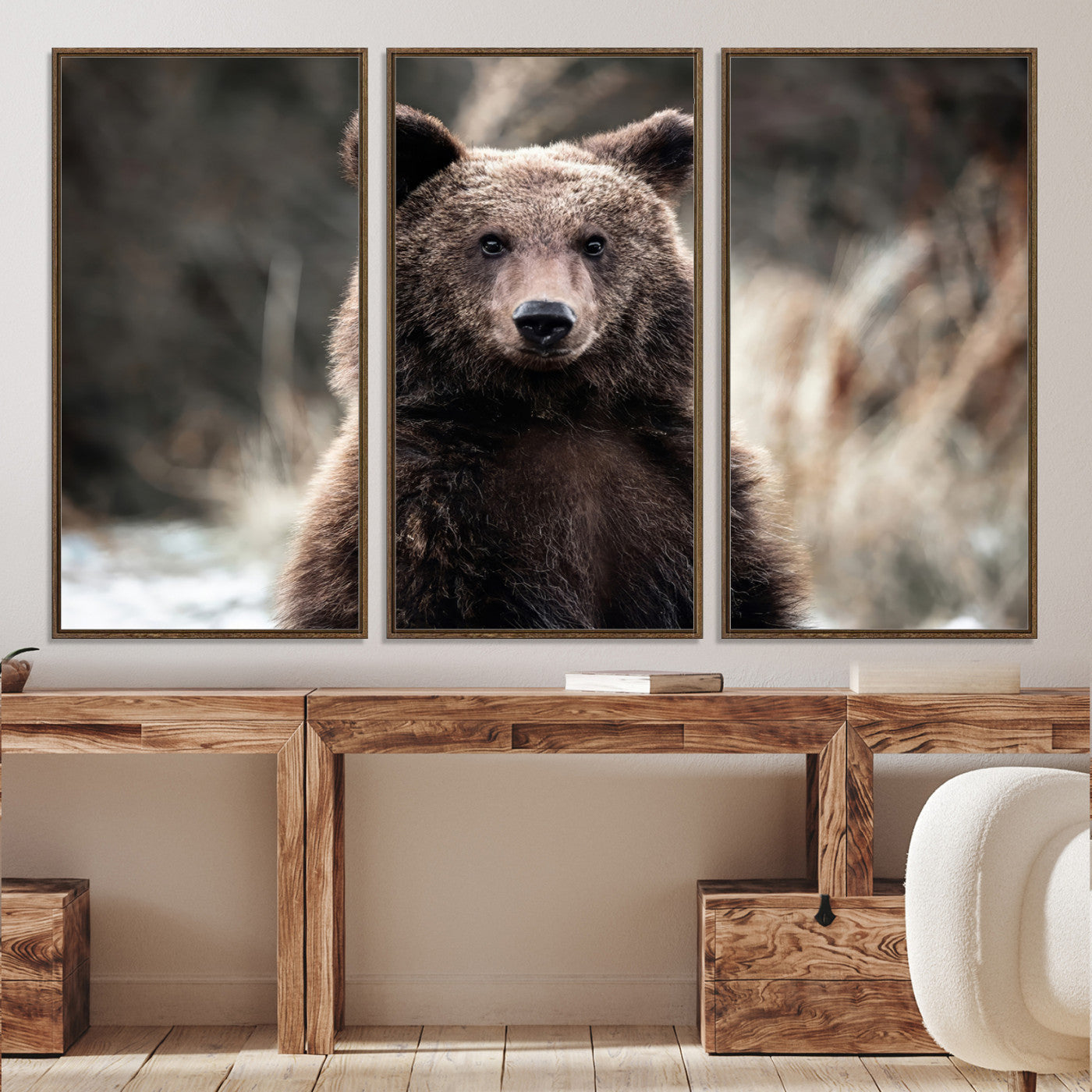 Brown Bear Wall Art Canvas Print – Framed Majestic Woodland