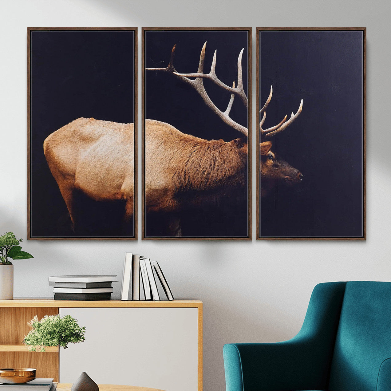 Rustic Elk Wall Art Canvas Print – Framed Moody Wildlife Art