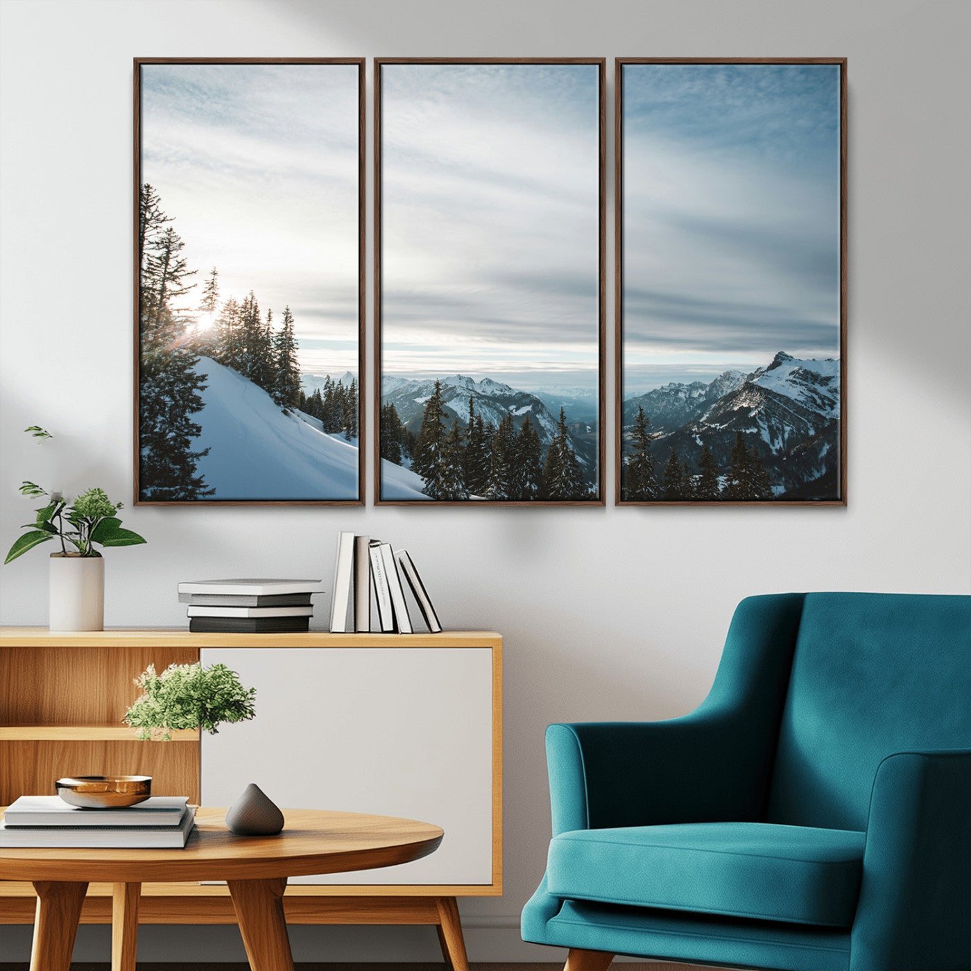 Snowy Mountains Wall Art Canvas Print – Framed Alpine