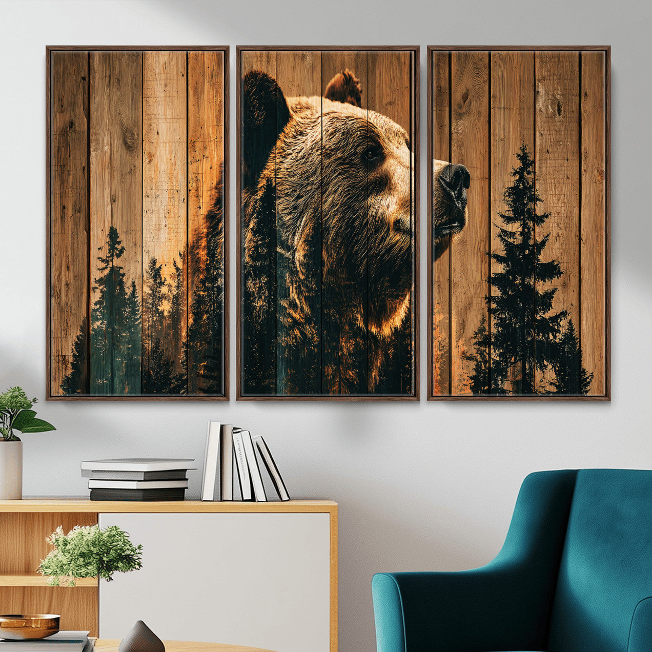 Rustic Bear Wall Art Canvas Print – Woodland Wildlife
