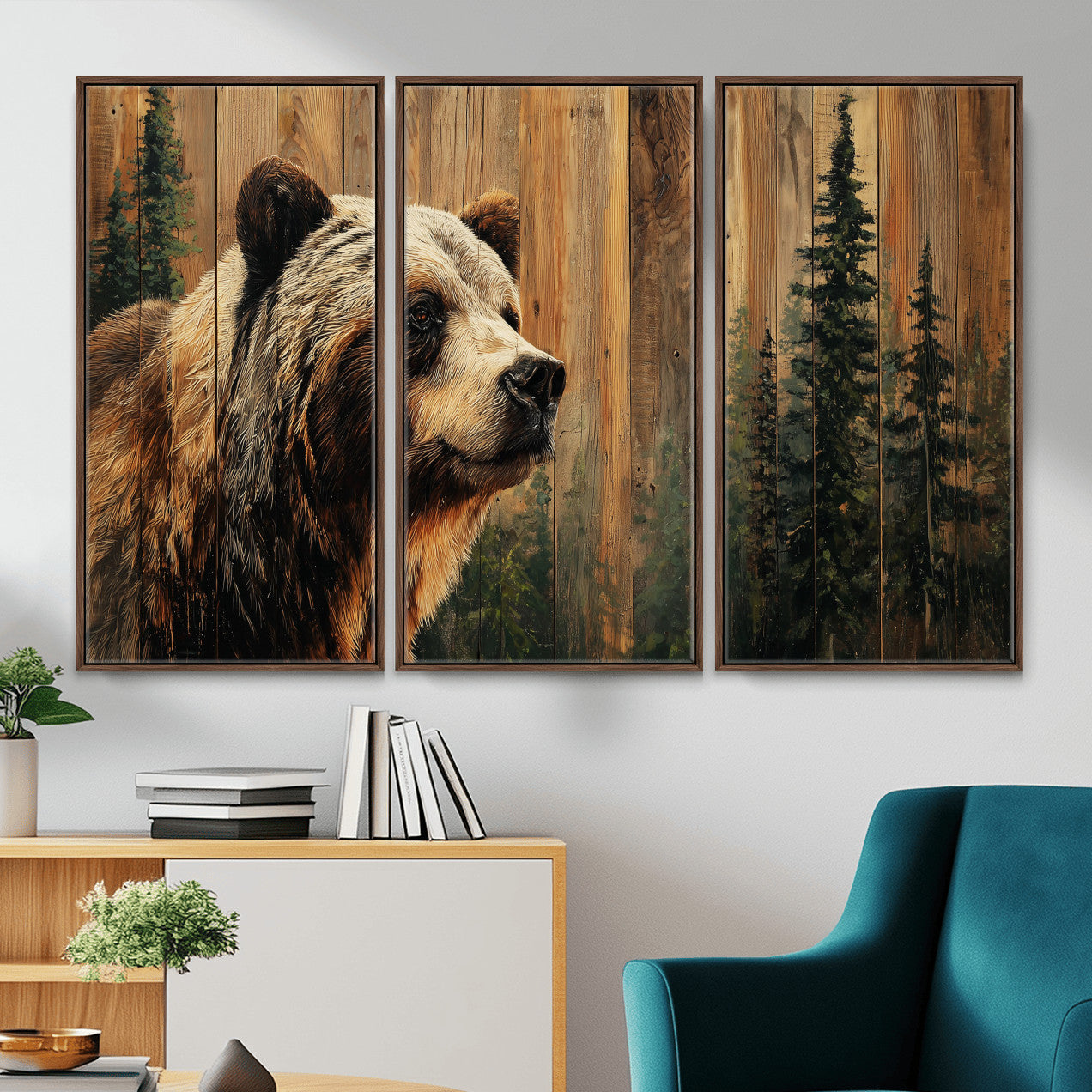 Grizzly Bear Wall Art Canvas Print, Rustic Wildlife Bear