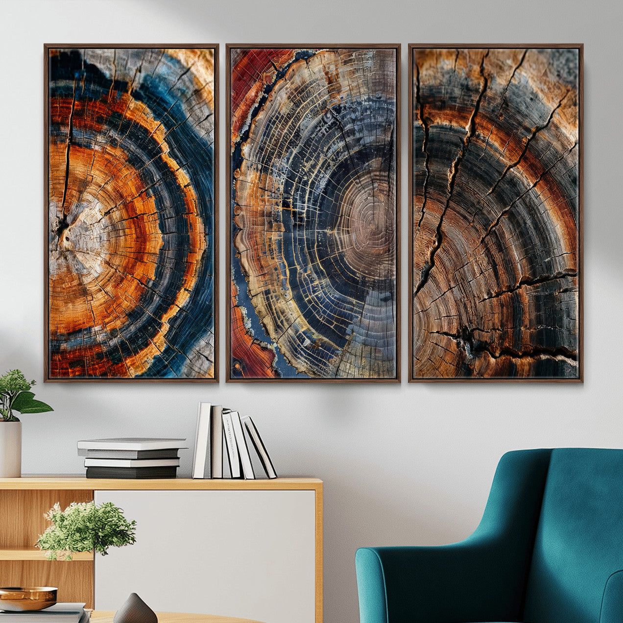 Tree Ring Triptych Canvas Wall Art — Set of 3 Wood Grain