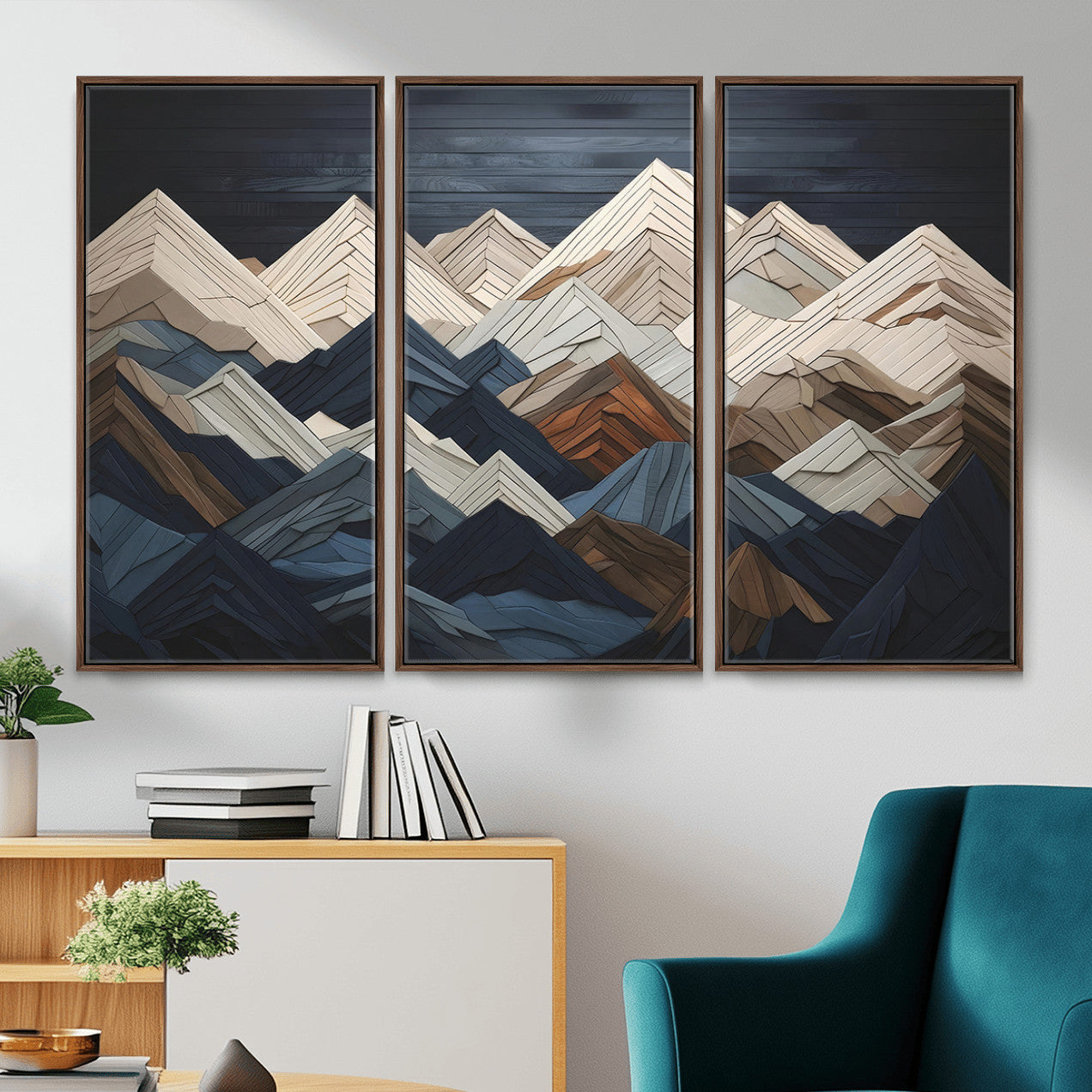 Wood Mountain Wall Art | Mountain Canvas Print Wood Decor |