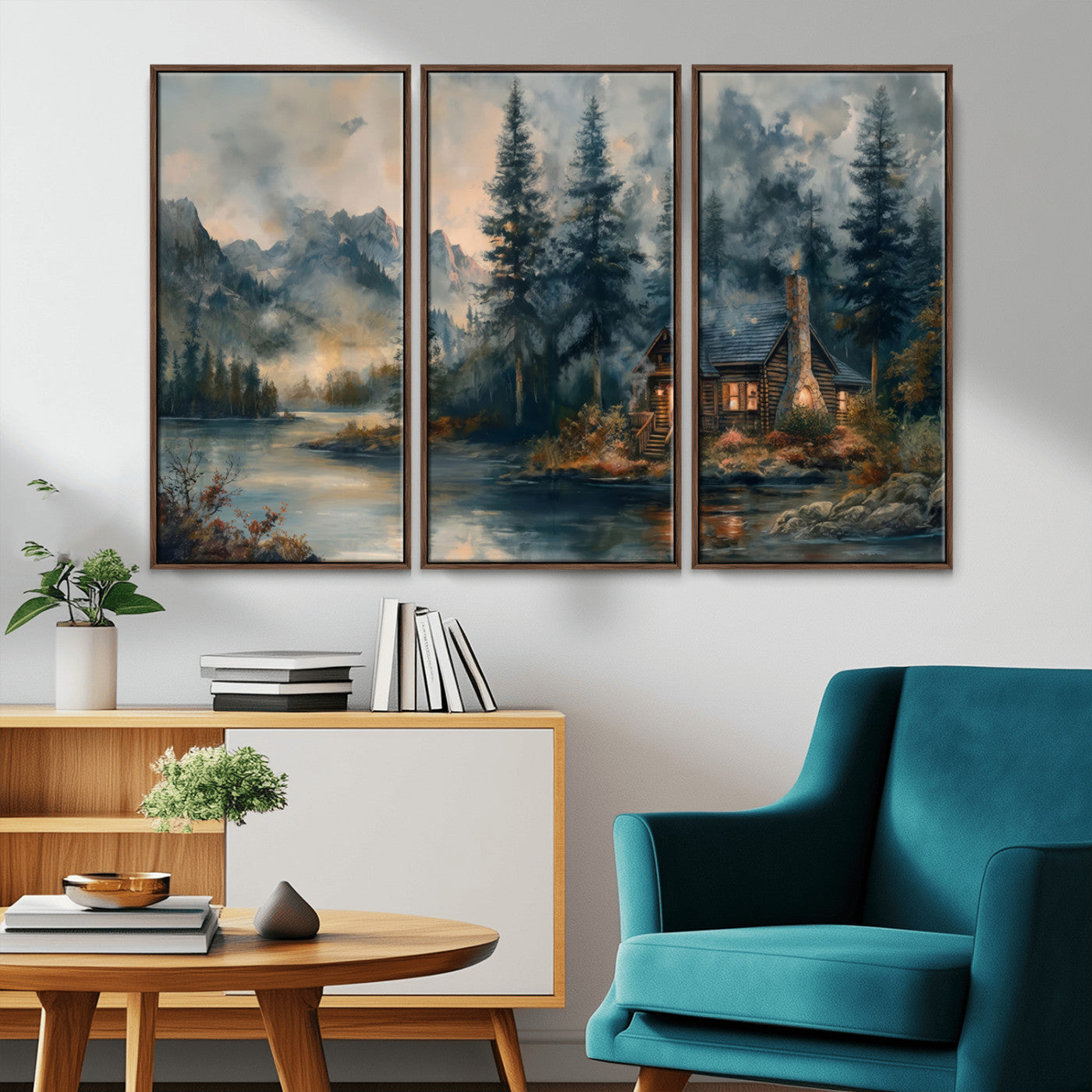 Rustic Cabin Woods Wall Art Print | Lake in a Forest Canvas