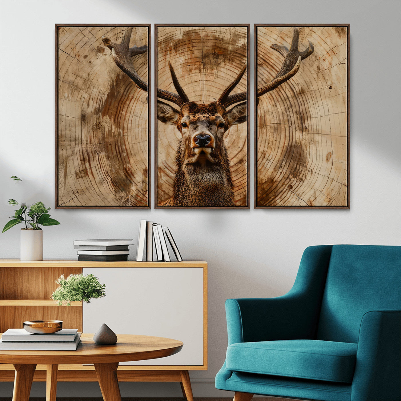 Wood Abstract Deer Wall Art | Rustic Wildlife Canvas Print |