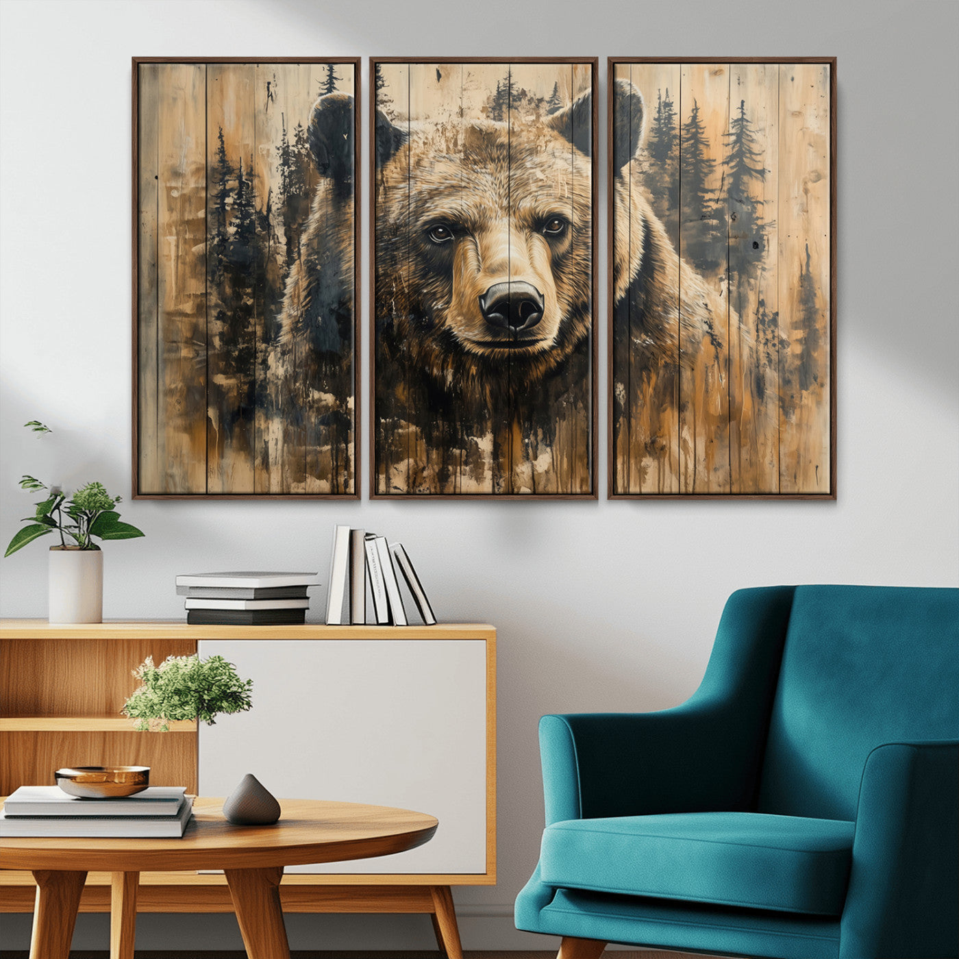Majestic Grizzly 399 Bear Wall Art | 3-Panel Rustic Canvas