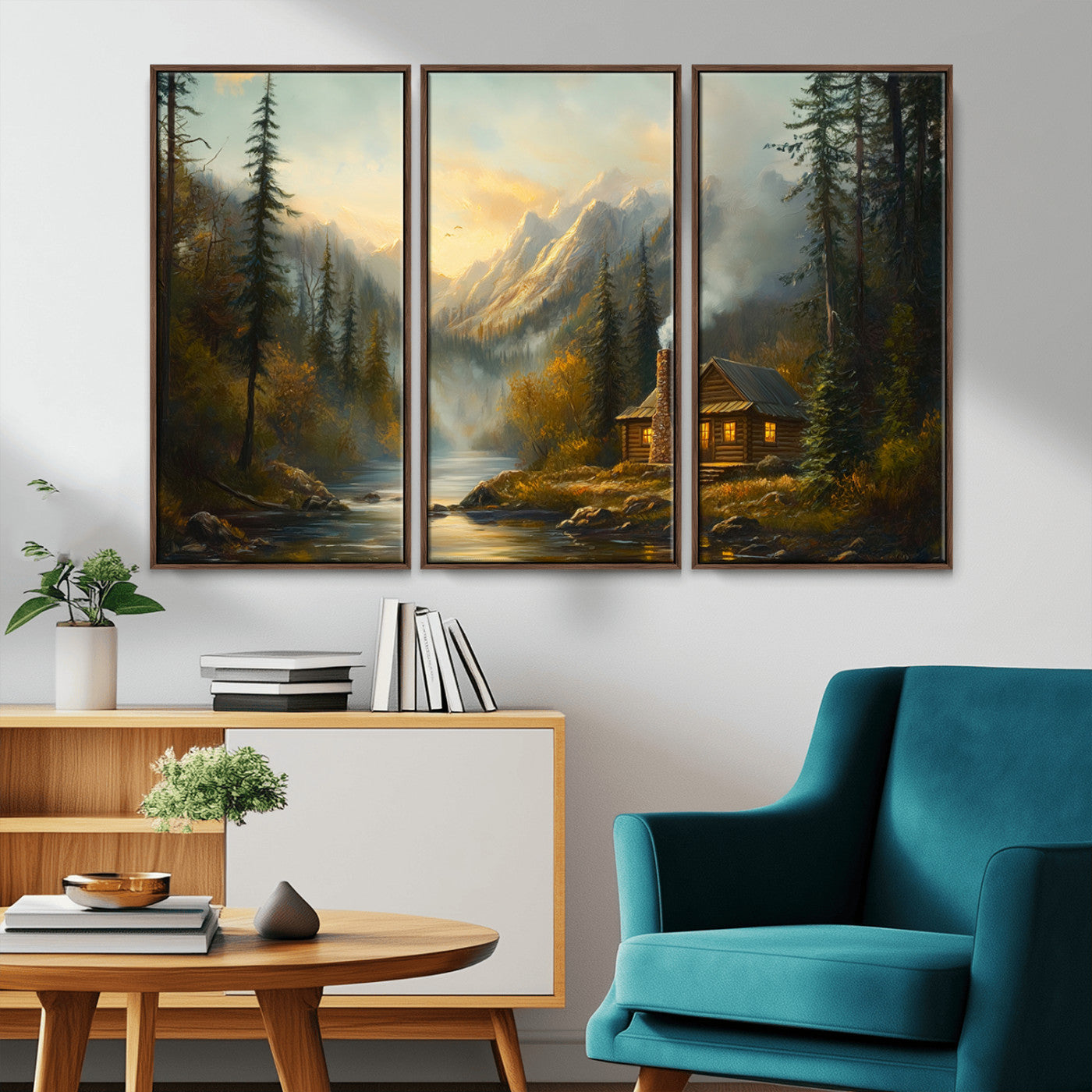 Wood Cabin Retreat Mountain at Sunset Wall Art Print -