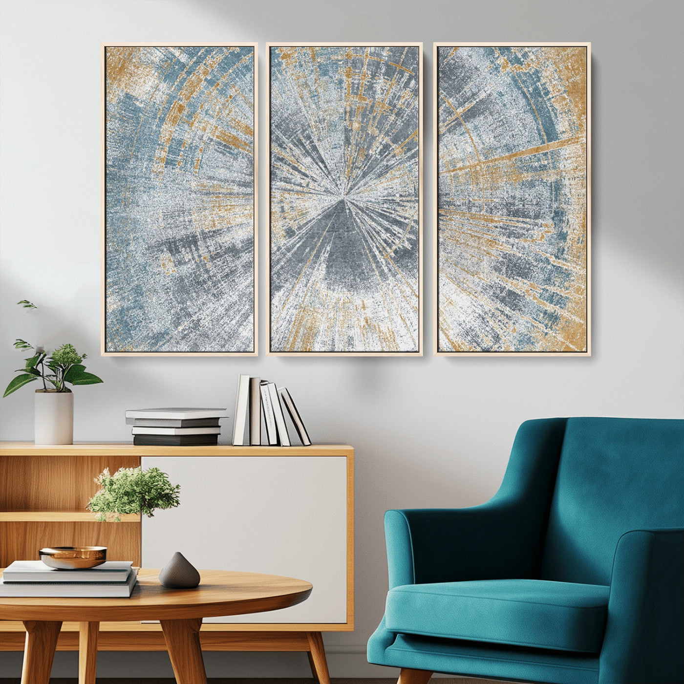 Radiant Abstract Wood Rings Canvas Art – Modern Triptych
