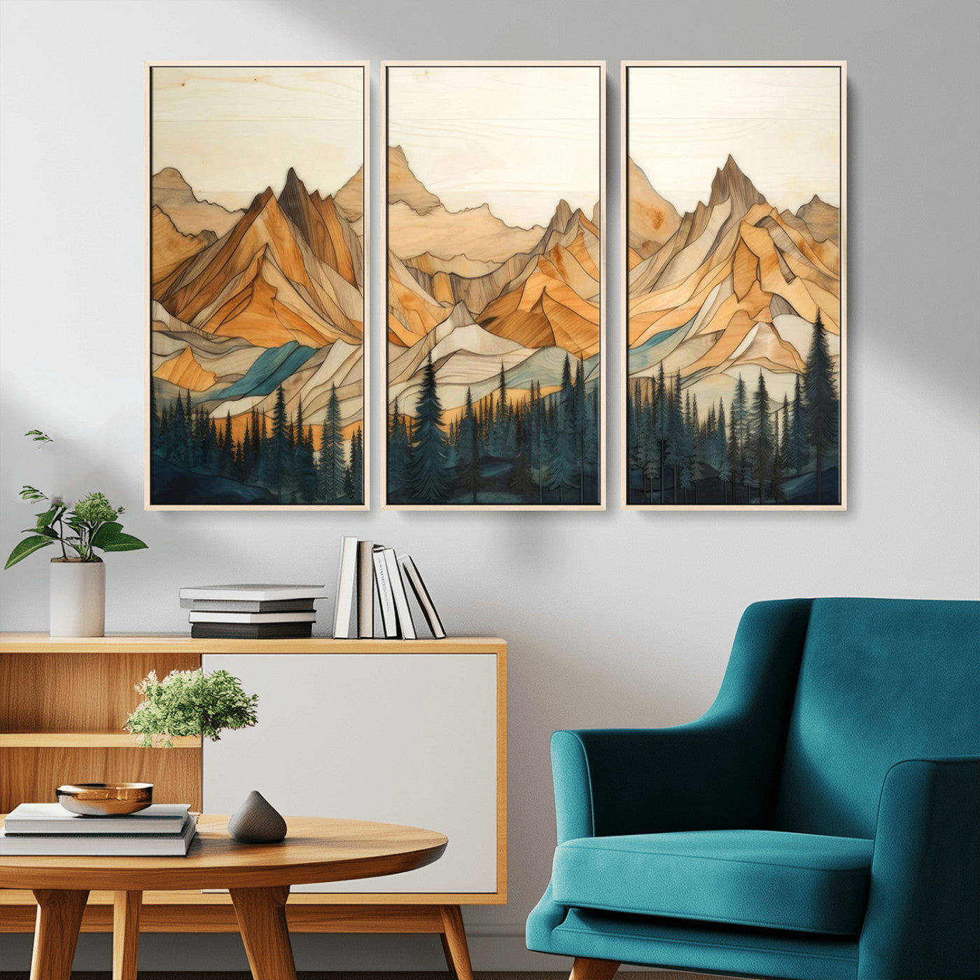 Rustic Wood Mountain Wall Art Print | Triptych Giclee Print