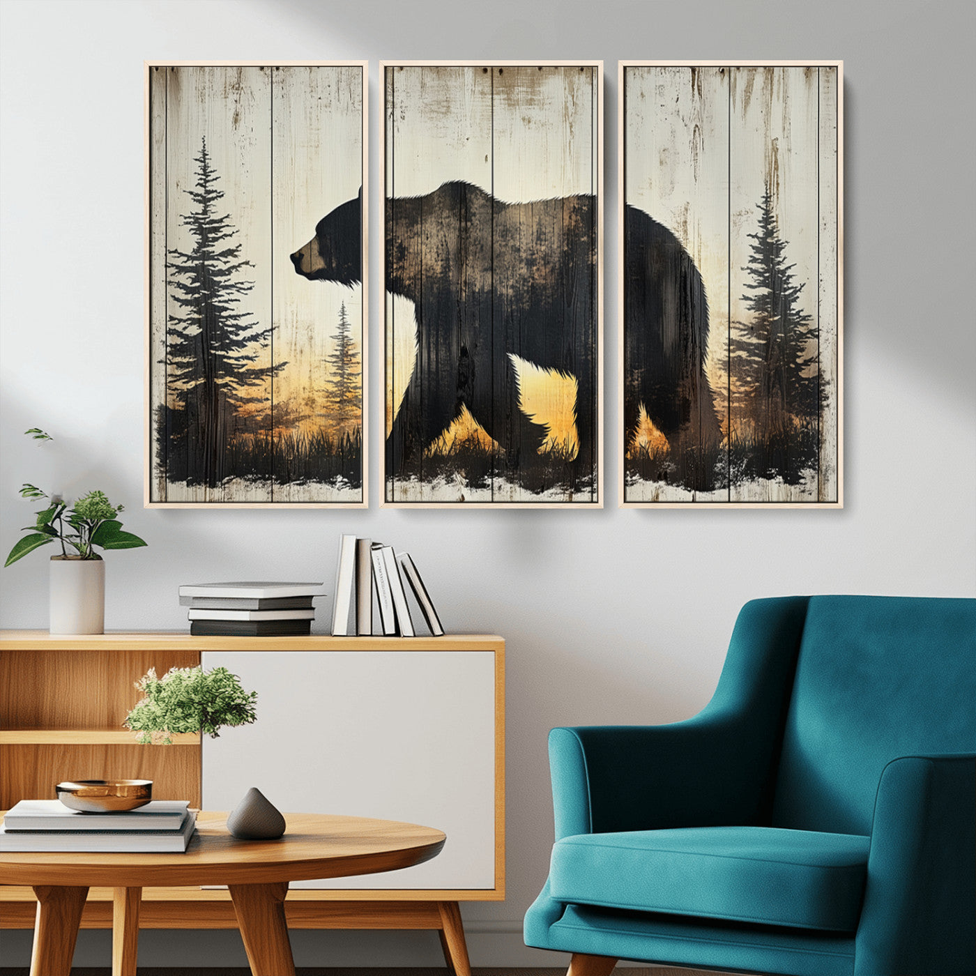 Vintage Bear Wall Art Canvas Print for Farmhouse - Mountain