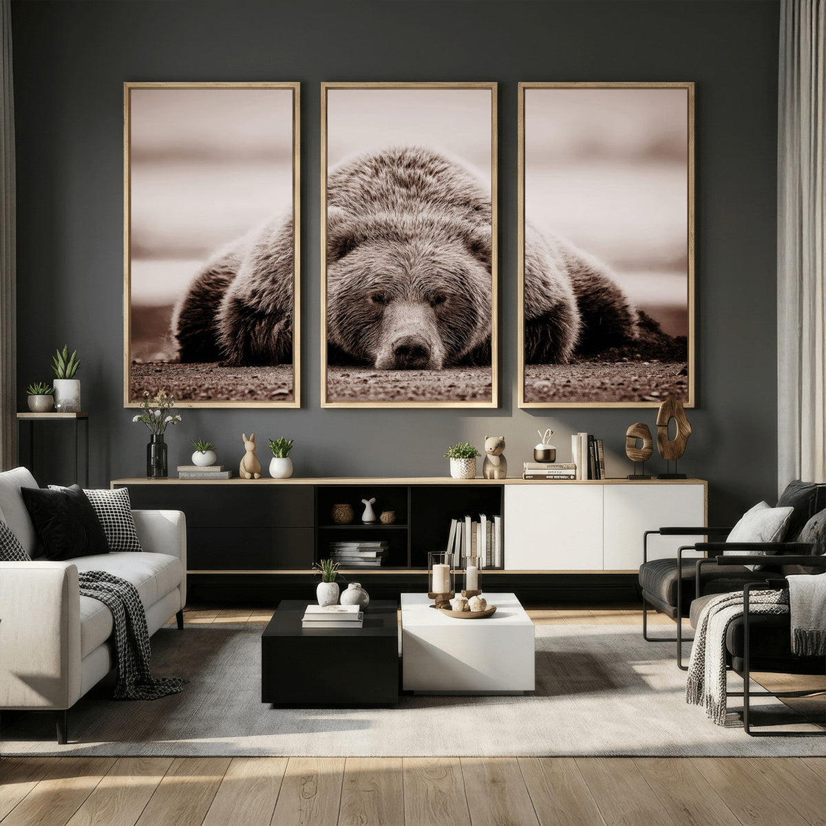 Grizzly Bear Wall Art Print - Bear Canvas Wall Art - Rustic