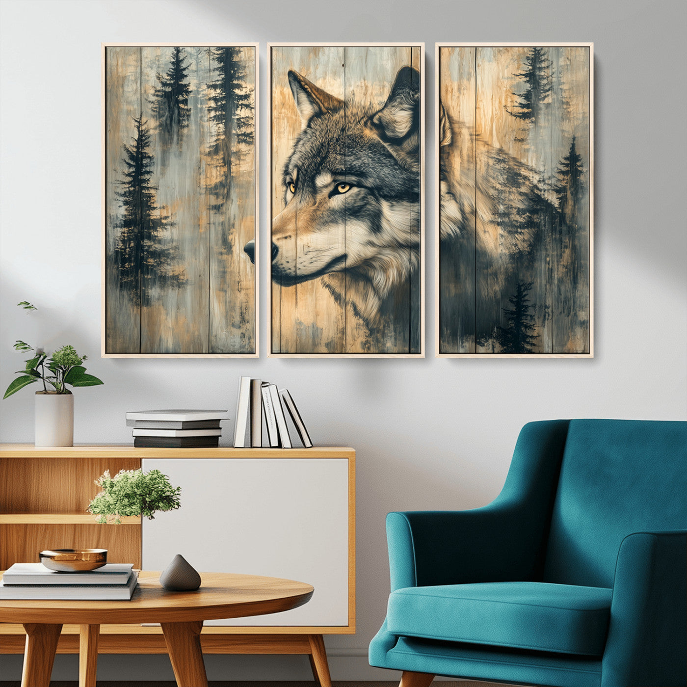 Wood Style Rustic Wolf Wall Art Canvas Print, Vintage