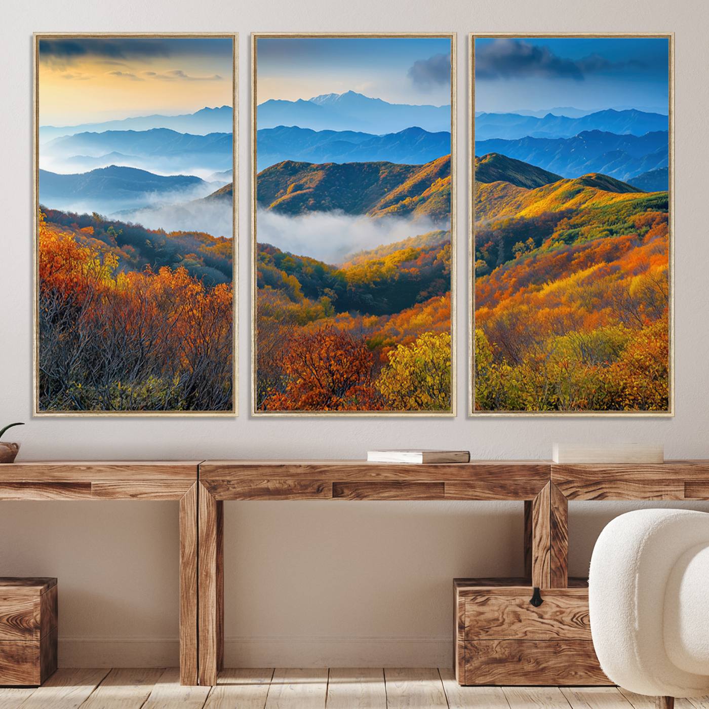 Autumn Mountains Wall Art Canvas Print – Foggy Peaks