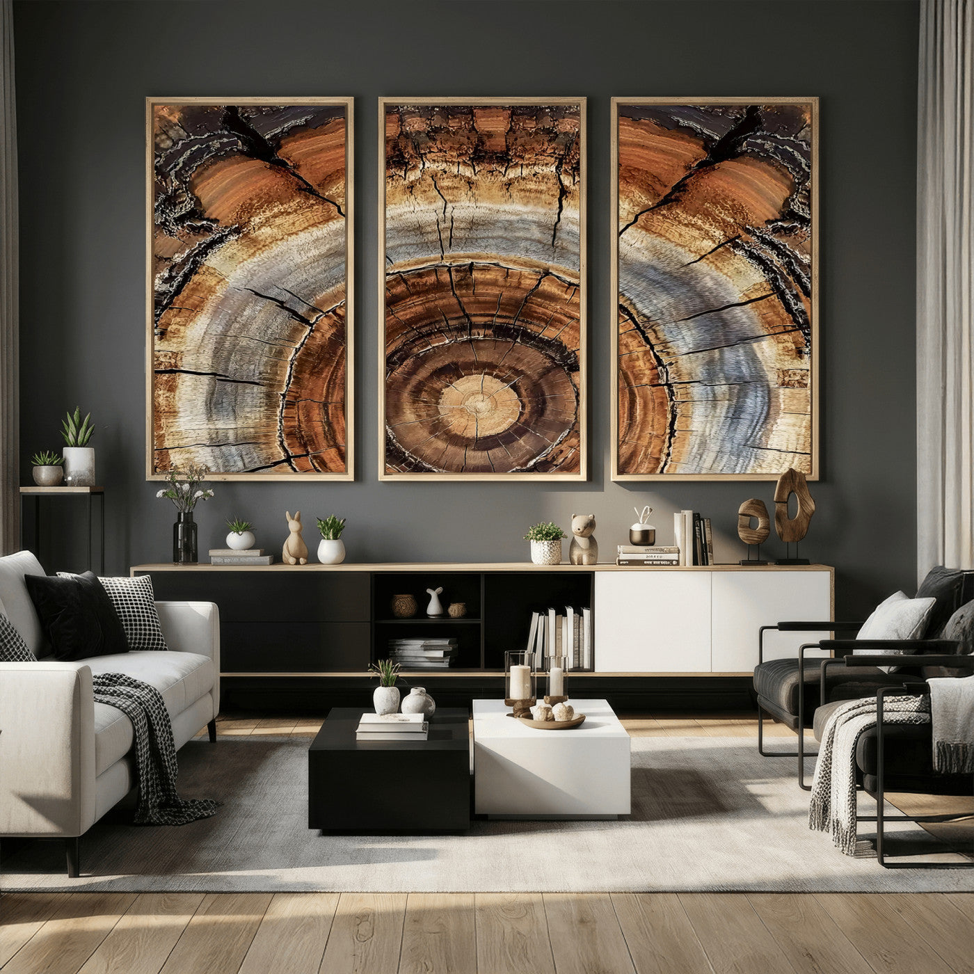 Tree Rings Wall Art Canvas Print – Rustic Wood Texture