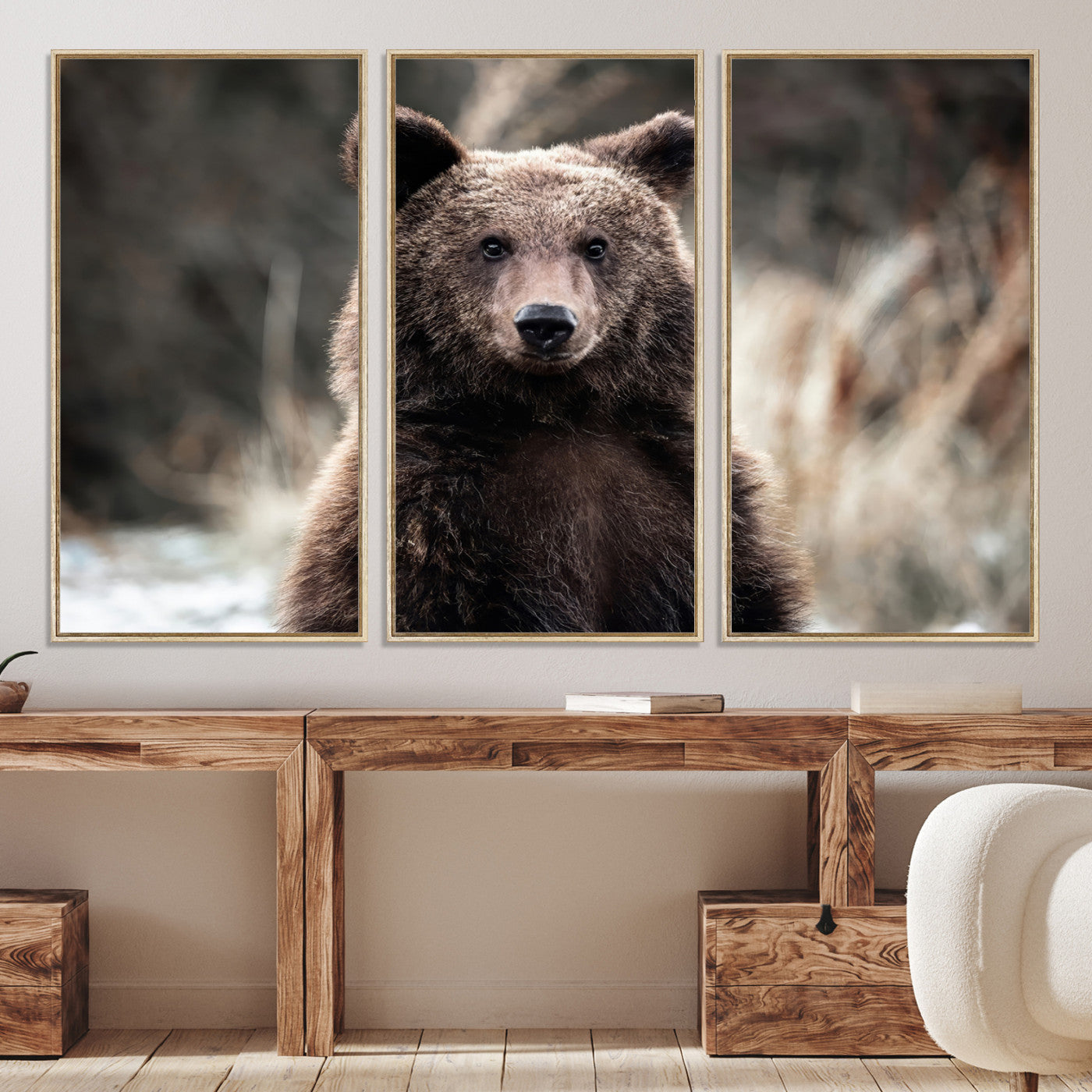 Brown Bear Wall Art Canvas Print – Framed Majestic Woodland