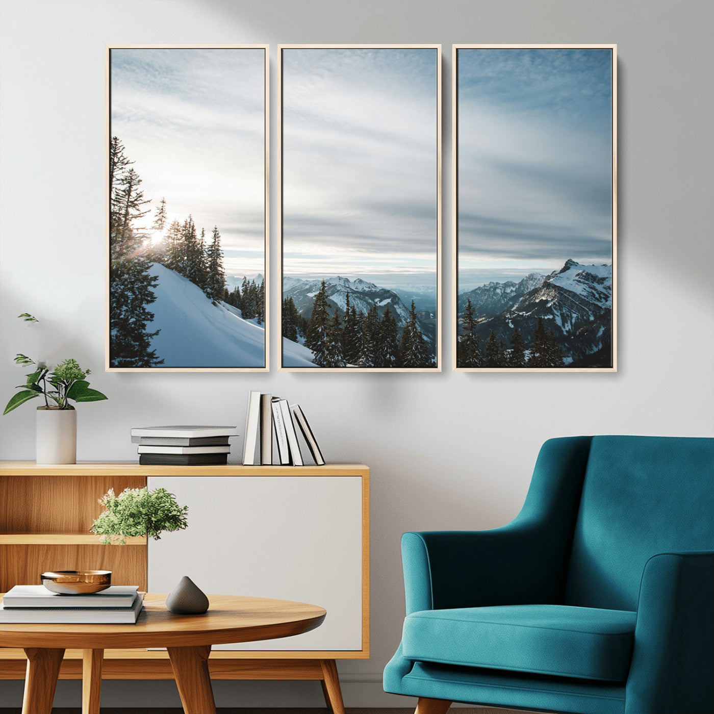 Snowy Mountains Wall Art Canvas Print – Framed Alpine